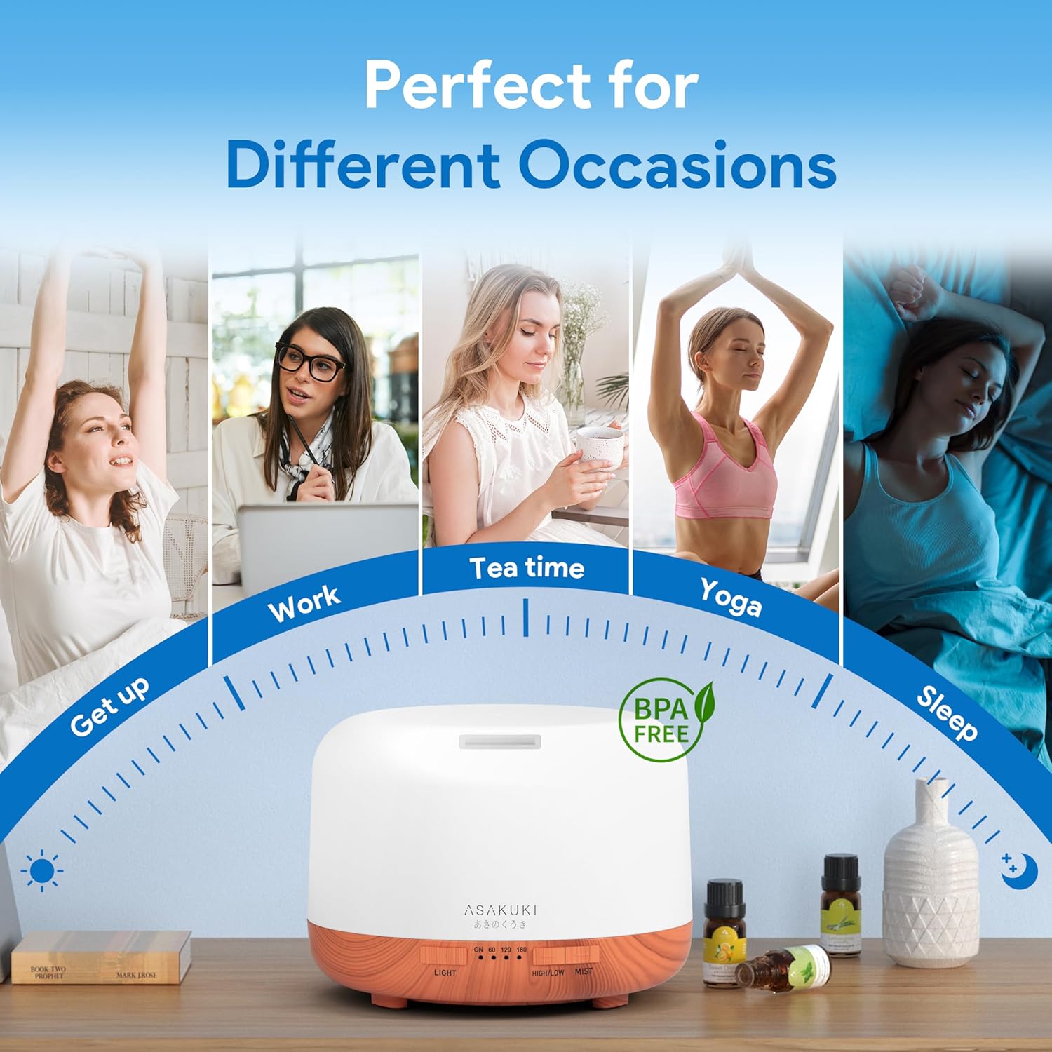 ASAKUKI 500 ml Aromadiffusor, Ultraschall-Aromatherapie-Diffusor für ätherische Öle, Luftbefeuchter mit Timer, automatische Abschaltung bei wasserlosem Zustand und 7 Arten von LED-Lichtfarben – Bild 6