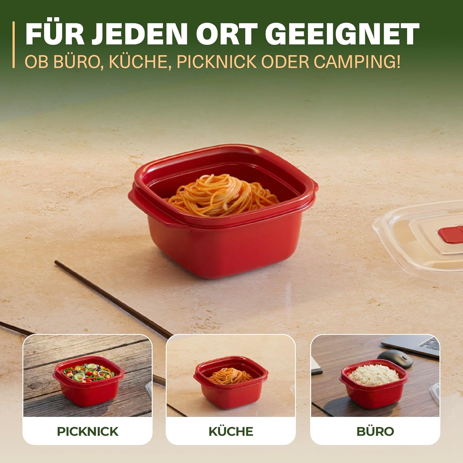 Viwares Heat'n Go Mikrowellenboxen, 5er-Set, 2,2 l, quadratische Essenszubereitungsbehälter mit Deckel und Dampfventil, stapelbar, spülmaschinenfest, für Mittagessen im Büro und auf Reisen, rot – Bild 3