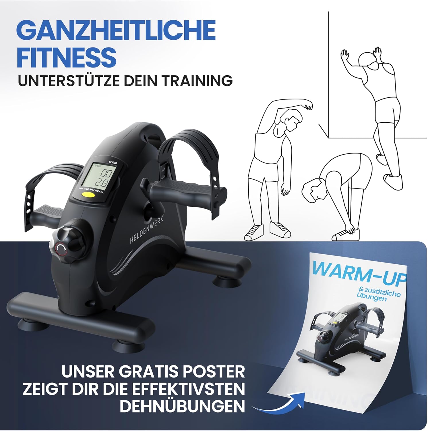 HELDENWERK Pedaltrainer Basis-Set – TÜV/GS geprüft mit Befestigungsgurt und Antirutschmatte – Arm- und Beintrainer für zu Hause – Senioren Pedaltrainer, Heimtrainer – Bild 5