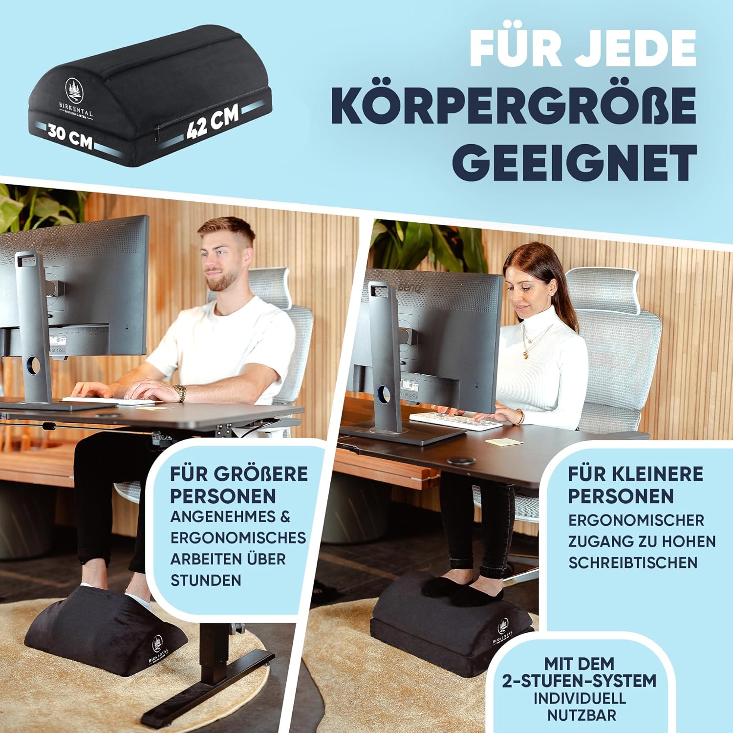 Birkental Fußstützen-Schreibtisch – (Testsieger) mit flauschiger Fußtasche – ergonomische höhenverstellbare, rutschfeste Fußstütze – Büro- und Schreibtischzubehör für Komfort – Fußhocker – Bild 4