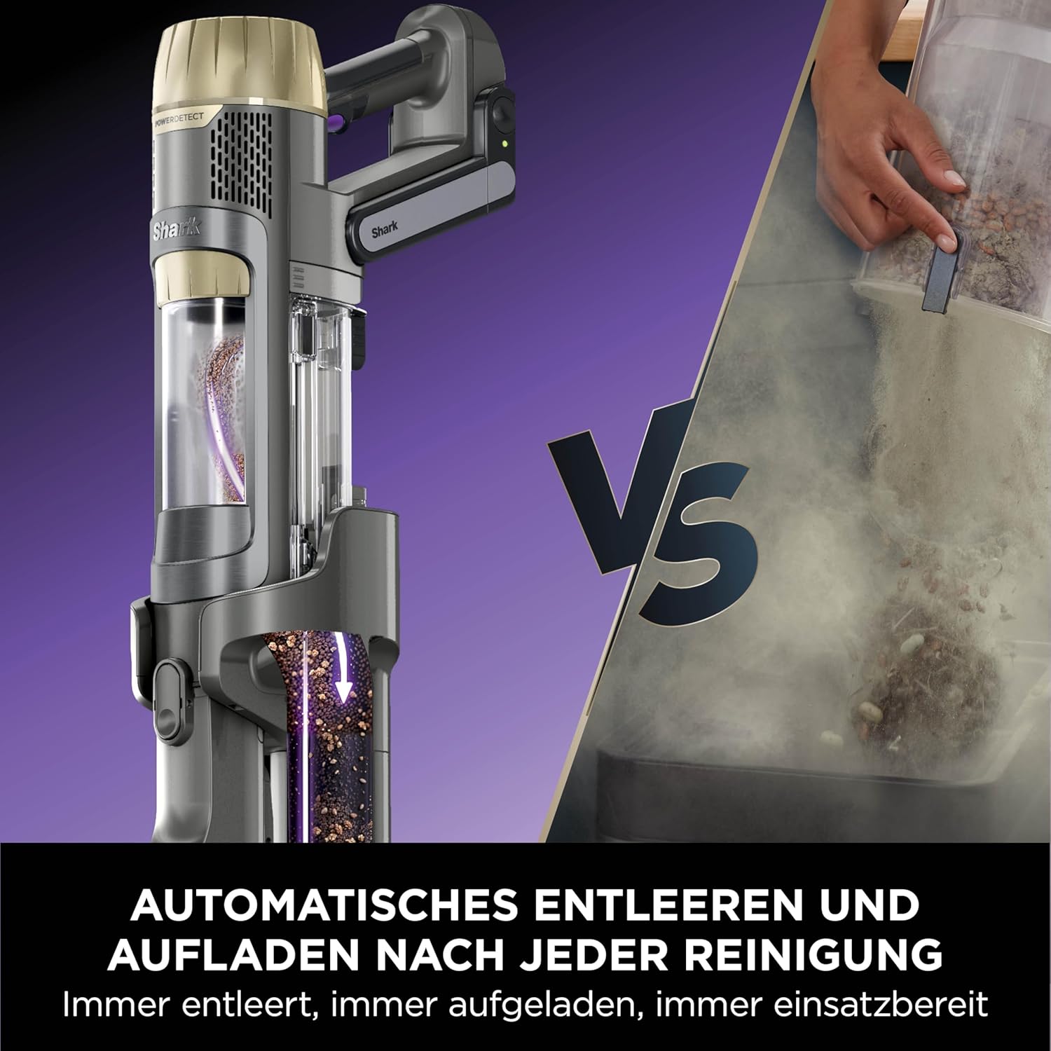 Shark PowerDetect Clean & Empty Akku-Staubsauger mit Saugstation, bis zu 70 Minuten Laufzeit, kabellos, selbstentleerend für Tierhaare, Allergiker, Teppiche und Hartböden, mit LED-Licht, Gold, IP3253EUT – Bild 7