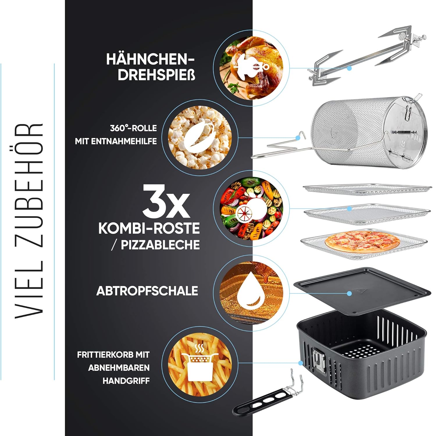 Balter Heißluftfritteuse, 12 Liter XXL, Minibackofen, Dörrgerät, Fritteuse, 10 Programme, All-In-1-Luftfritteuse, Rezeptbuch, HL-1200 – Bild 2