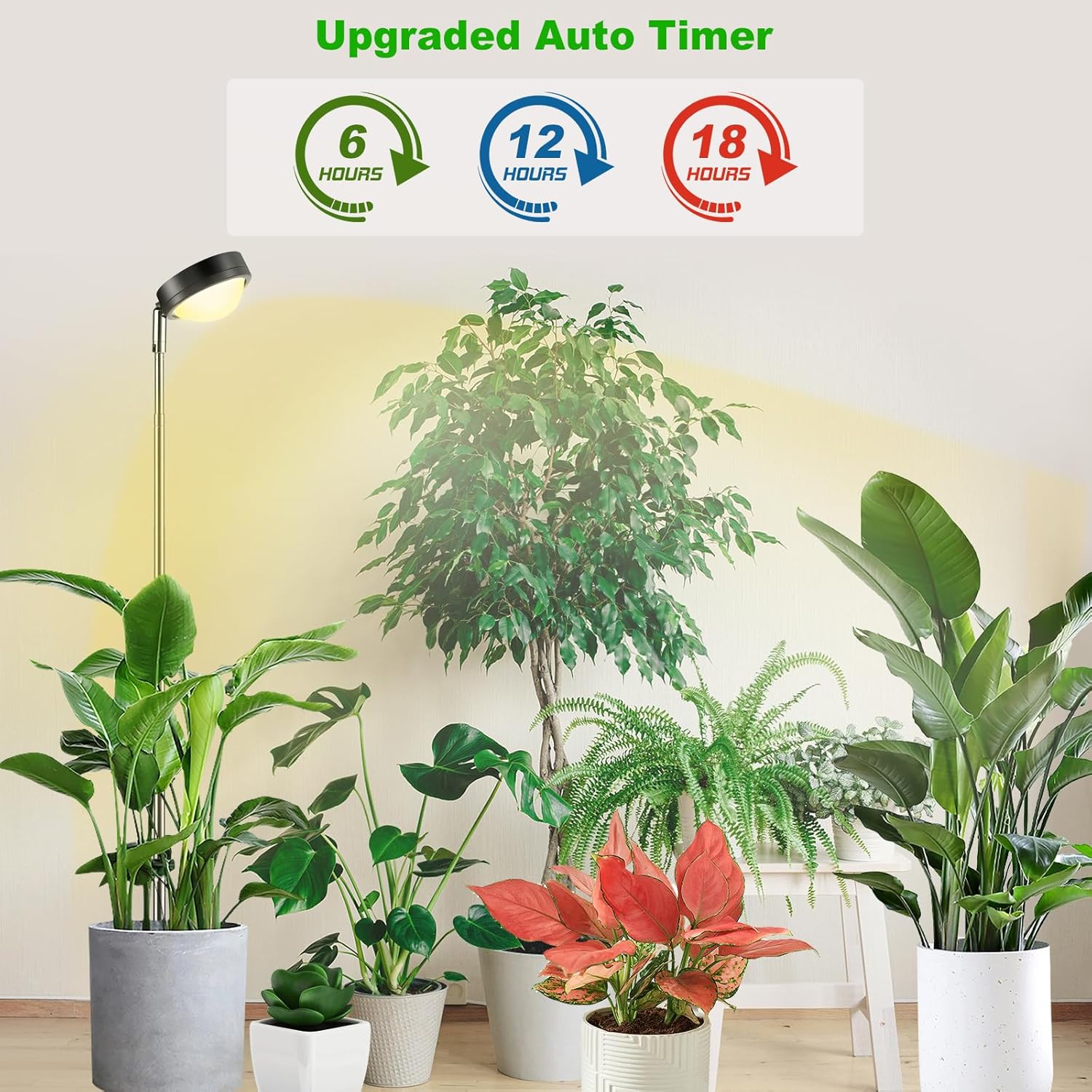 Pflanzenlampe LED Vollspektrum mit optischer Linse für hohe PPFD, höhenverstellbare Wachstumslampe mit 6/12/18H-Timer, Wachstumslicht, Pflanzenlicht, Wachstumslampe für Zimmerpflanzen, hohe Pflanzen – Bild 5