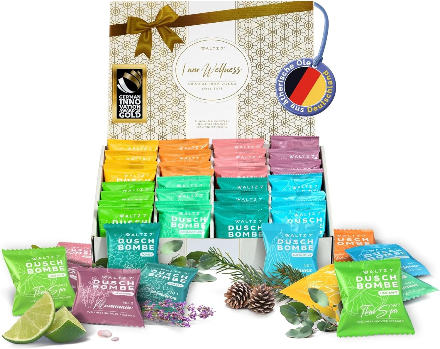 Waltz7 Wellness-Geschenkset für volle Entspannung unter der Dusche mit Duschbomben, Duschkaffee und Duschgelee, Geschenkset für Männer und Frauen