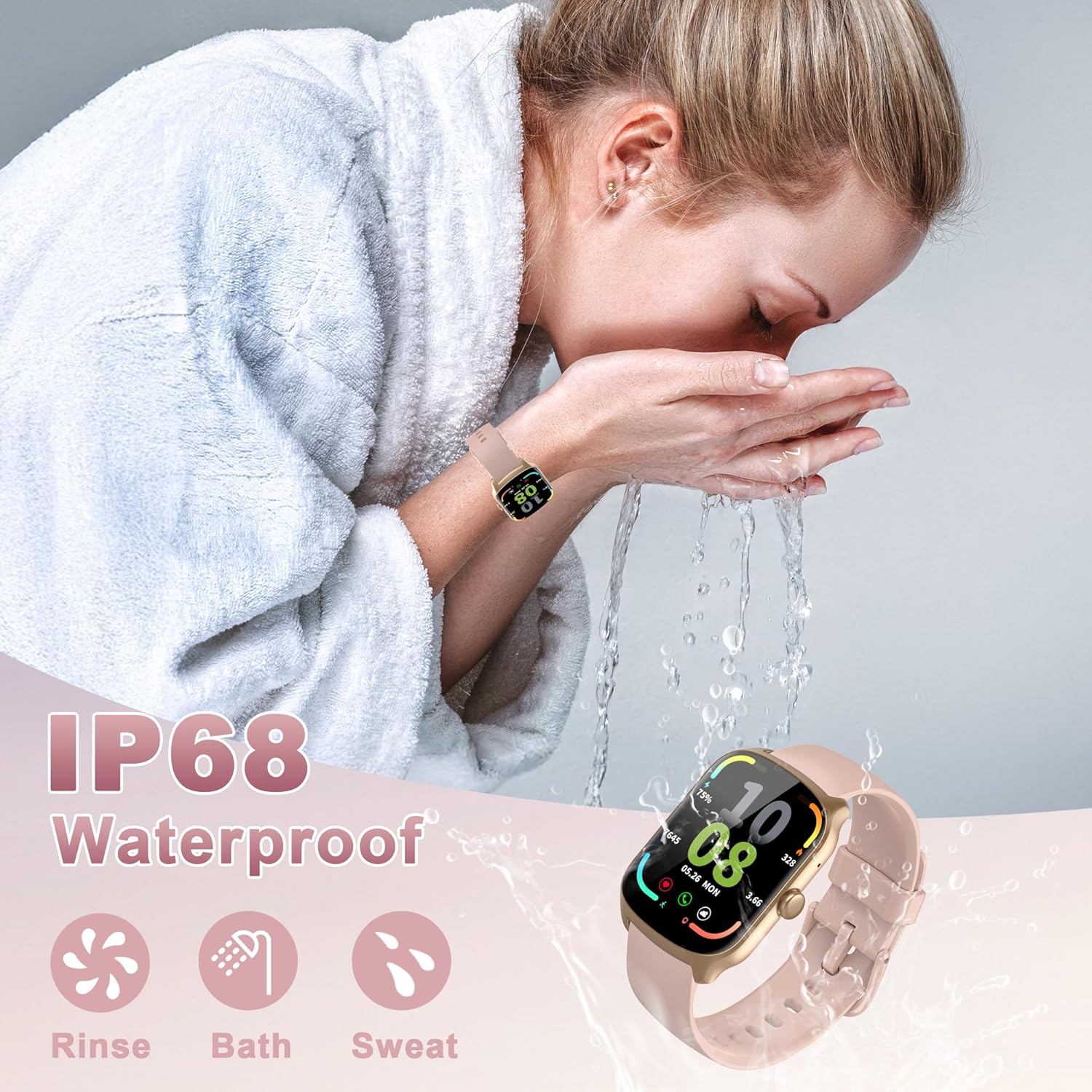 STECEi Smartwatch für Herren & Damen, 1,95'' HD Display, Bluetooth-Anruf entgegennehmen/tätigen, 112 Sportmodi, Fitnessuhr mit Schrittzähler/Schlafanalyse/Pulsmesser, IP68 wasserdicht, Rosa – Bild 7
