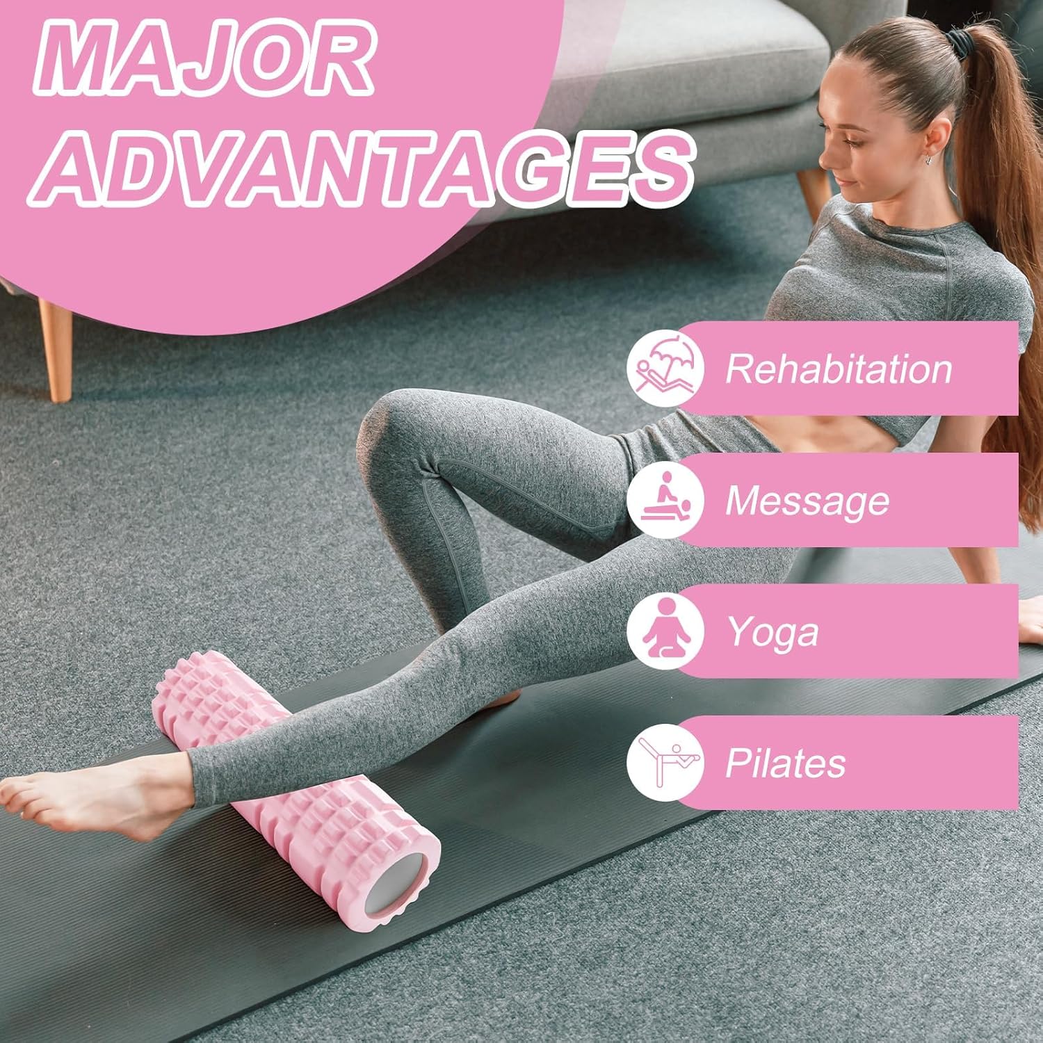 Pilates-Roller mit Yoga-Säule – Faszienrolle aus rosa Schaumstoff für optimale Muskelkraft, Fitness und Faszienmassage – multifunktionaler Sportroller für Zuhause und Fitnessstudio – Bild 7
