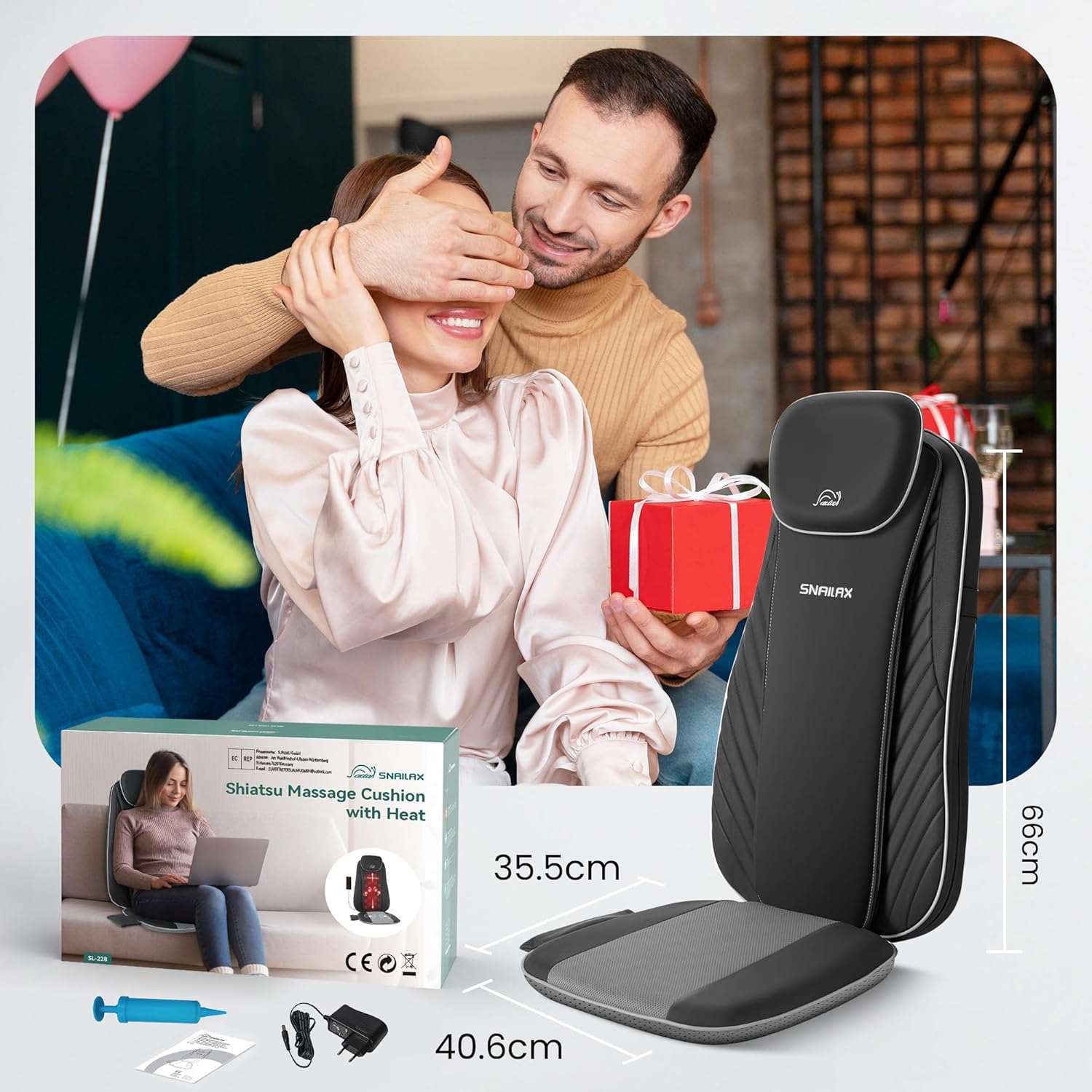 Snailax Shiatsu-Massagesitzbezug mit Wärme- und Vibrationsfunktion, Massagekissen für Nacken und Schulter, Rückenmassagegerät, Geschenke für Männer und Frauen – Bild 7