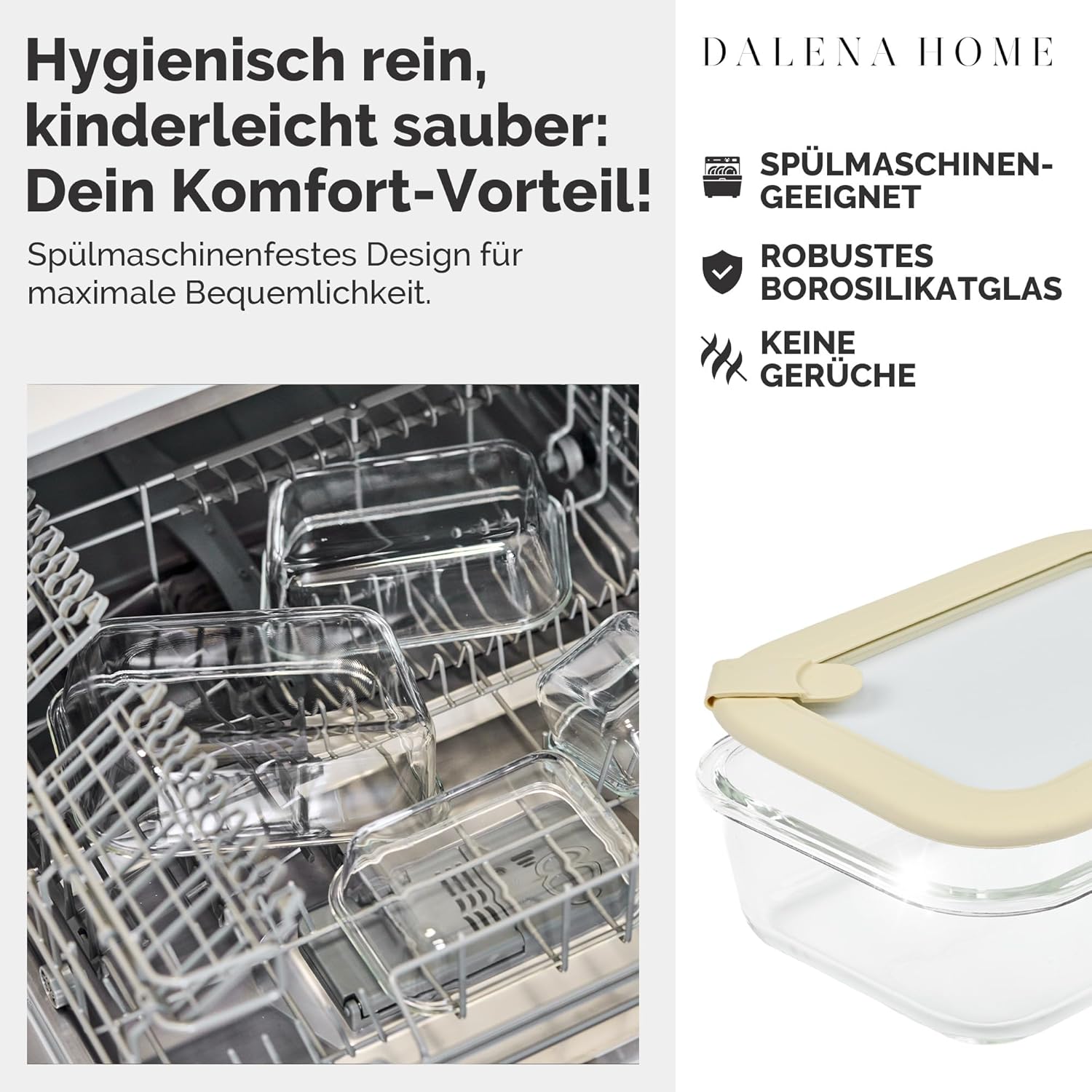 Frischhaltedosen-Set, 4 x 640 ml – Borosilikatglas, Glasbehälter, luftdicht und mikrowellengeeignet, Essenszubereitung, Kühlschrank-Organizer, Aufbewahrungsküche – Bild 7