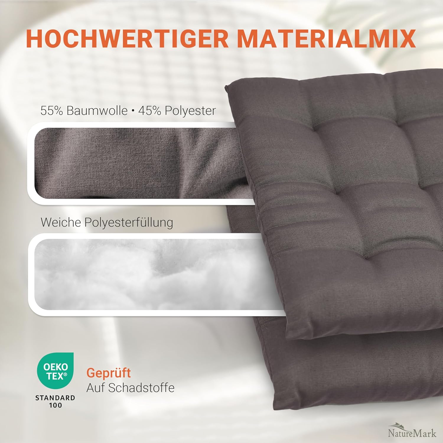 NatureMark 4er-Set Stuhlkissen mit Riemen, Größe 40 x 40 cm, gefülltes Sitzkissen – Bild 6