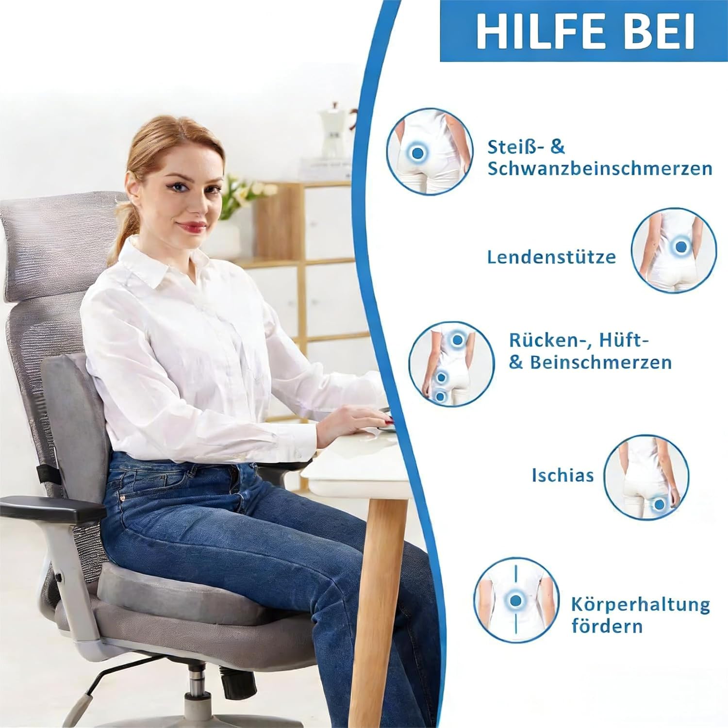 HoldOneLight Lendenwirbelstützkissen – Memory-Schaum-Rückenkissen für Bürostuhl und Autositz, Schmerzlinderung und Haltungsunterstützung, verstellbare Träger (ZD03) – Bild 4