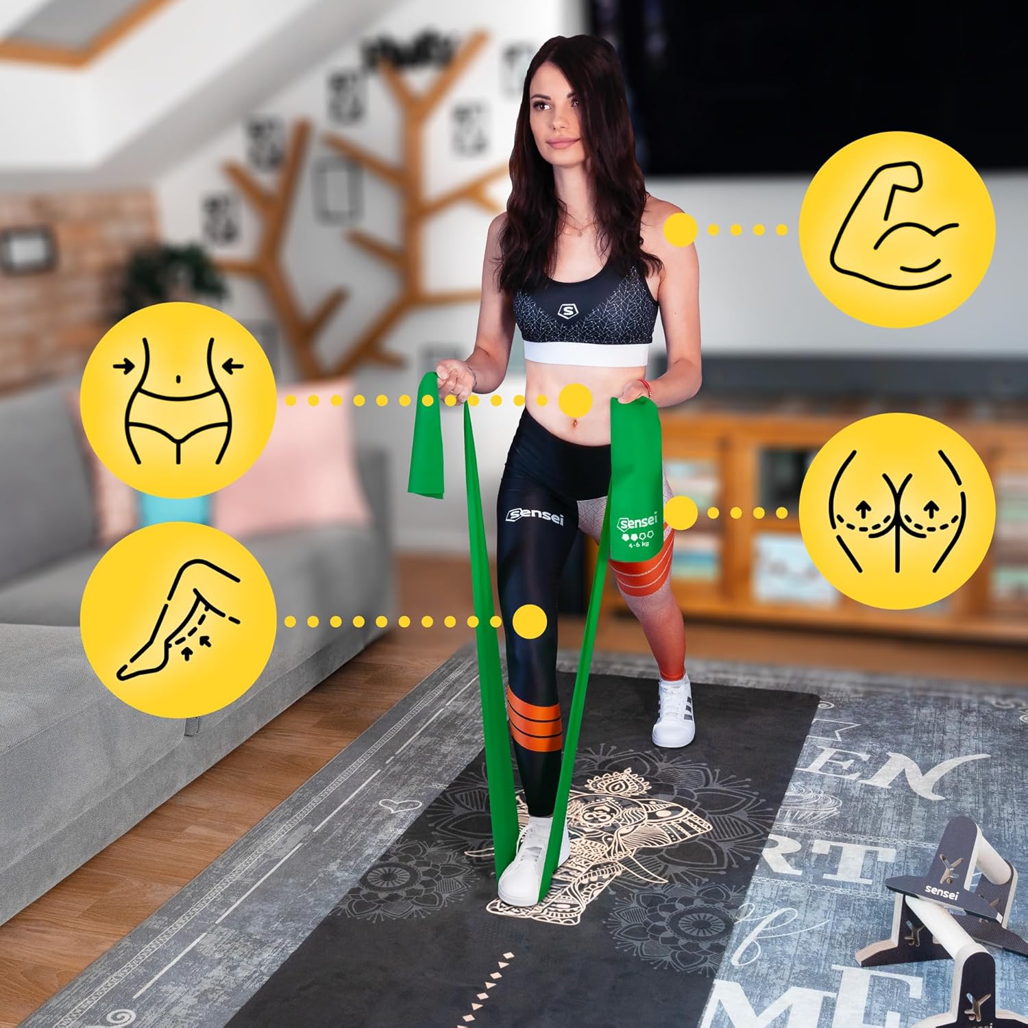 SENSEI® Gymnastikbänder & Fitnessbänder (200 cm) – Extra lange Widerstandsbänder aus 100 % Naturlatex – Ideal für Physiotherapie, Pilates, Yoga & Krafttraining – Inklusive E-Book – Bild 4