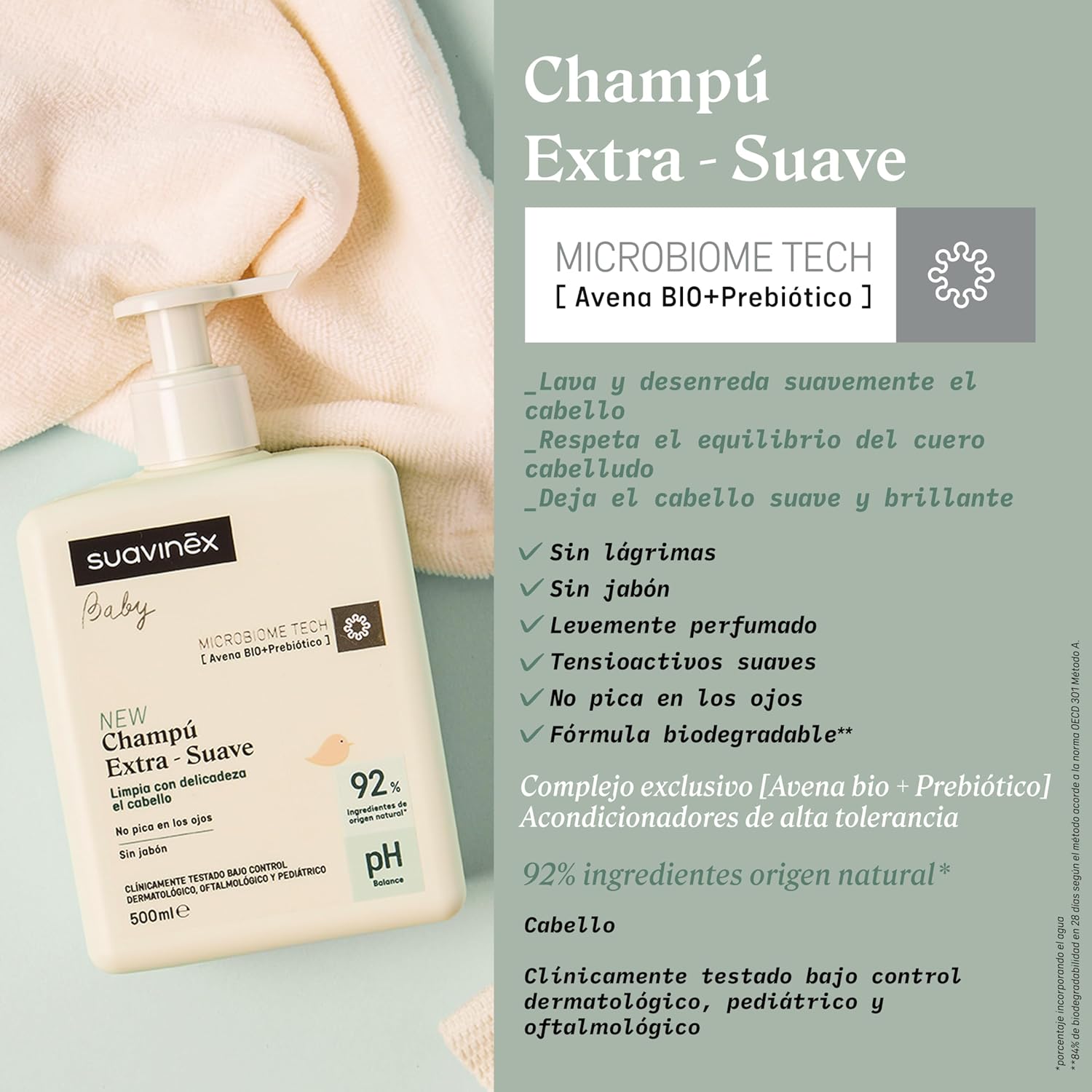Suavinex, extra mildes Shampoo für Babys, weiches und glänzendes Haar, kein Juckreiz in den Augen, keine Tränen, keine Seife, geeignet für empfindliche Haut, 92 % natürliche Inhaltsstoffe mit – Bild 3