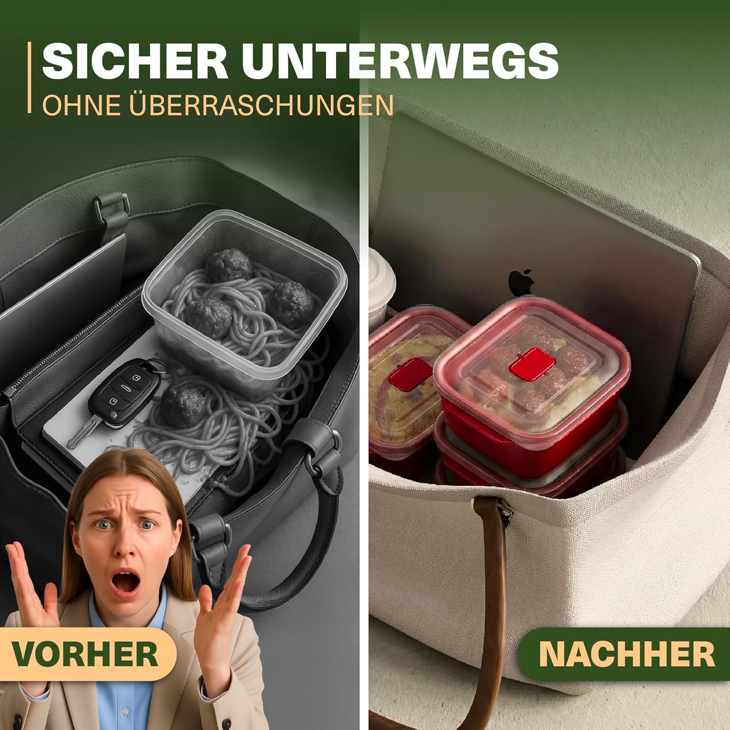 Viwares Heat'n Go Mikrowellenboxen, 5er-Set, 2,2 l, quadratische Essenszubereitungsbehälter mit Deckel und Dampfventil, stapelbar, spülmaschinenfest, für Mittagessen im Büro und auf Reisen, rot – Bild 5