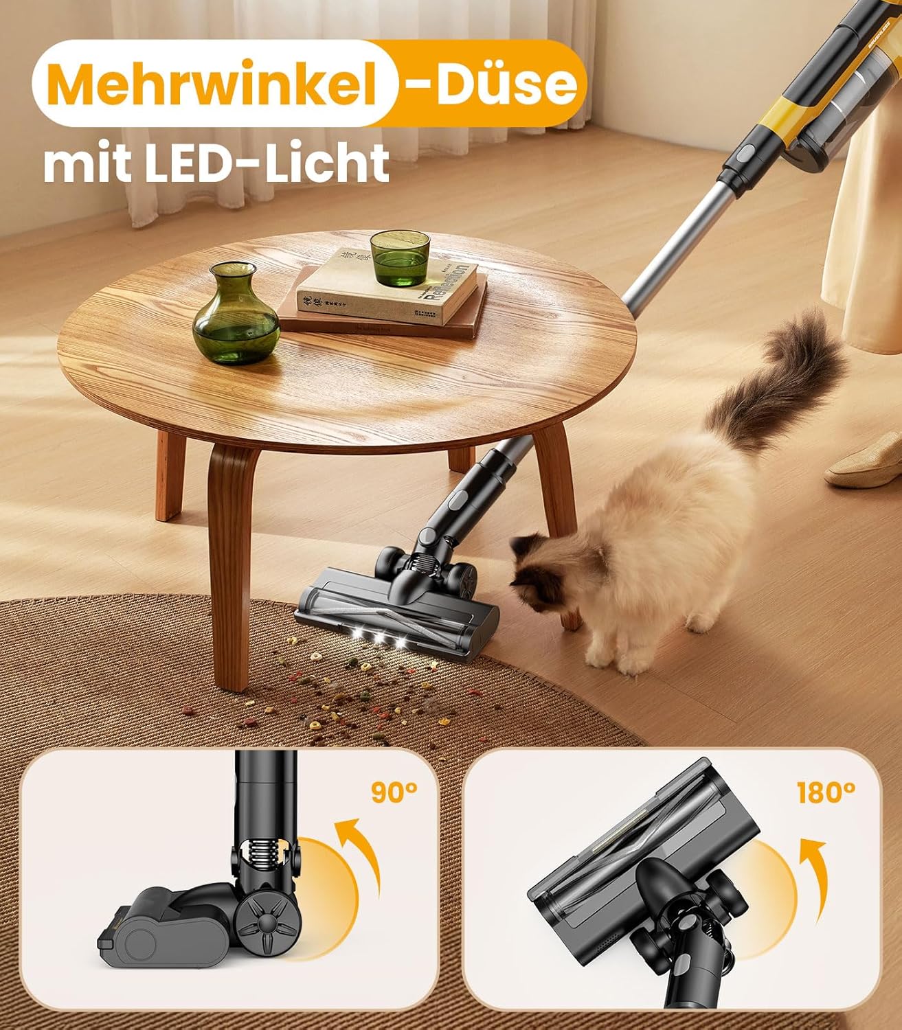 qimedo 8000mAh Akku Staubsauger mit 2 Akkus, 700W Saugkraft, 90 Zoll Verlängerungsrohr und 2L Staubbecher, 7-in-1 Stielstaubsauger Kabellos für Hartböden Teppiche Tierhaare Auto – Bild 5