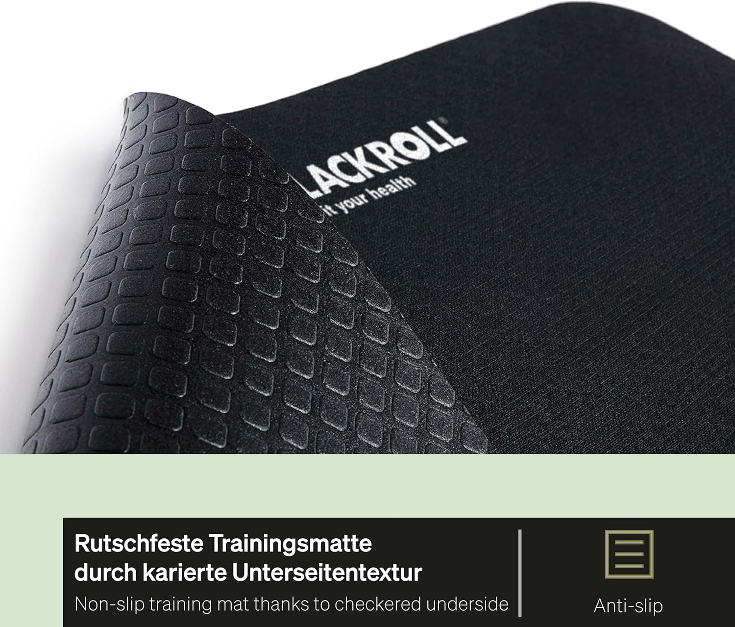 BLACKROLL® MAT (65 x 185 cm), rutschfeste Fitnessmatte für gelenkschonendes Training, Sportmatte mit strukturierter Oberfläche, gedämpfte Gymnastikmatte für Yoga & Pilates, Made in Germany, Schwarz – Bild 2