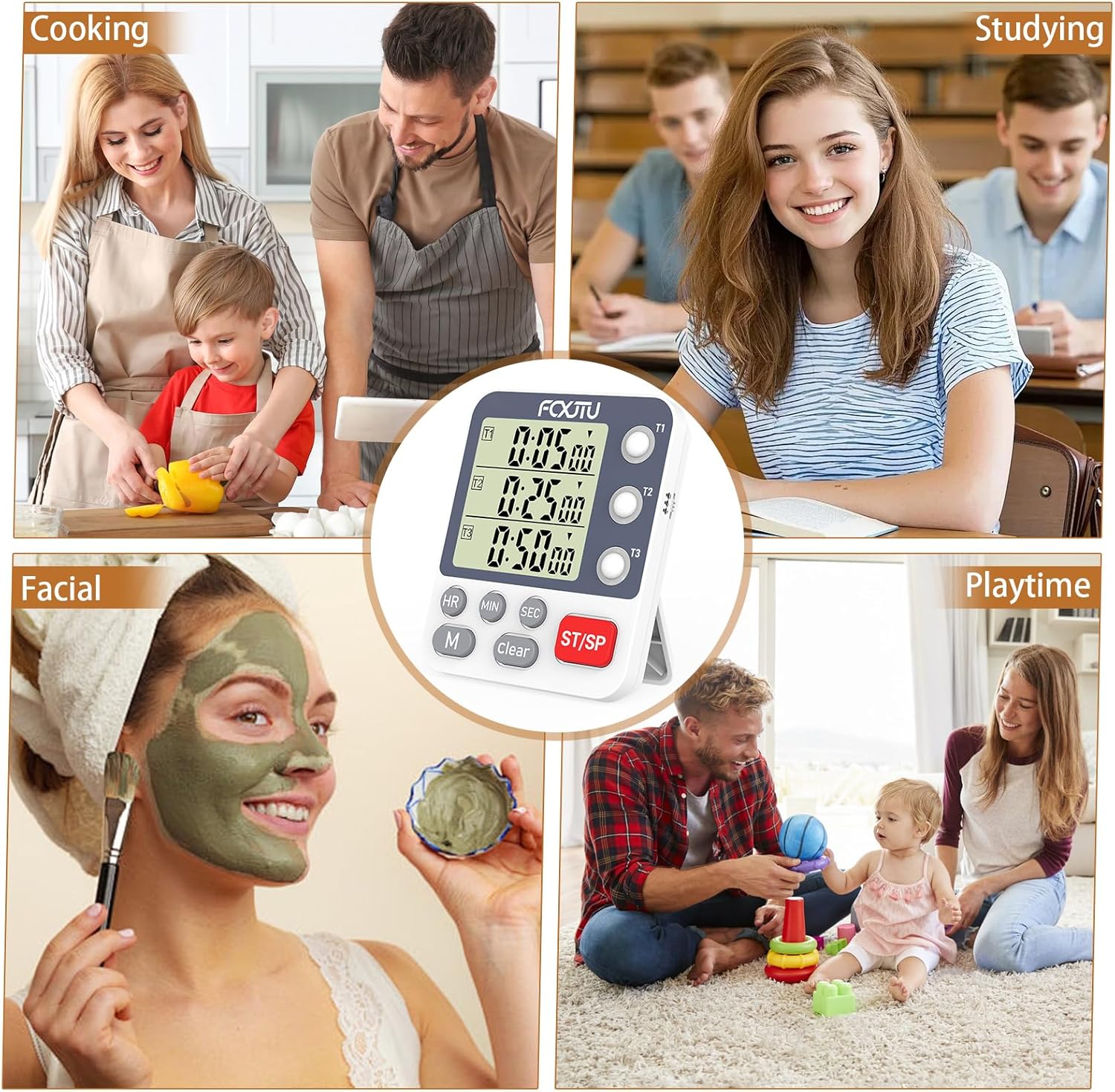 Digitaler Dual-Küchentimer, 3 Kanäle, Count-Up/Down-Timer, Kochtimer, großes Display, lauter Lautstärkealarm und Blinklicht mit magnetischer Rückseite, Ständer (weiß) – Bild 6