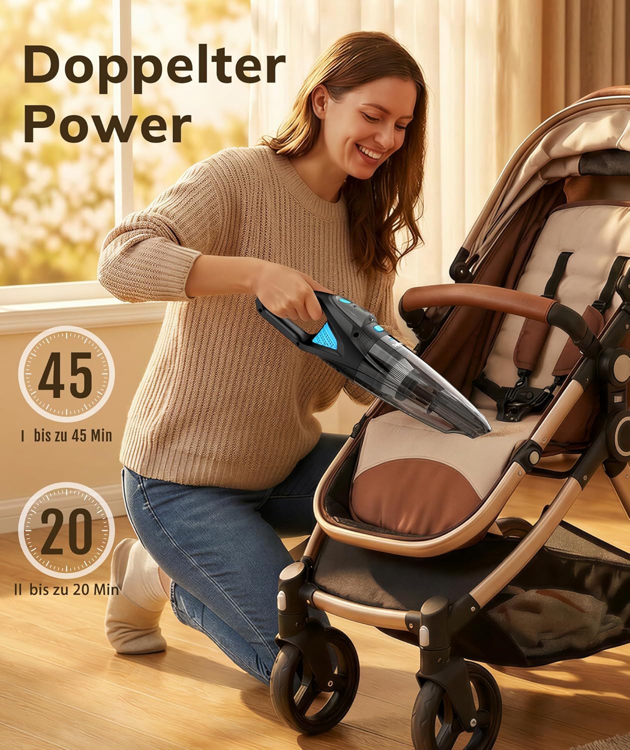 Topipop Handstaubsauger Akku mit 25000 Pa starker Saugleistung, kabelloser Staubsauger mit HEPA-Filter & Aufsätzen – leichter Autostaubsauger für Tierhaare, Teppich, Zuhause, Büro, Küche (schwarz) – Bild 2