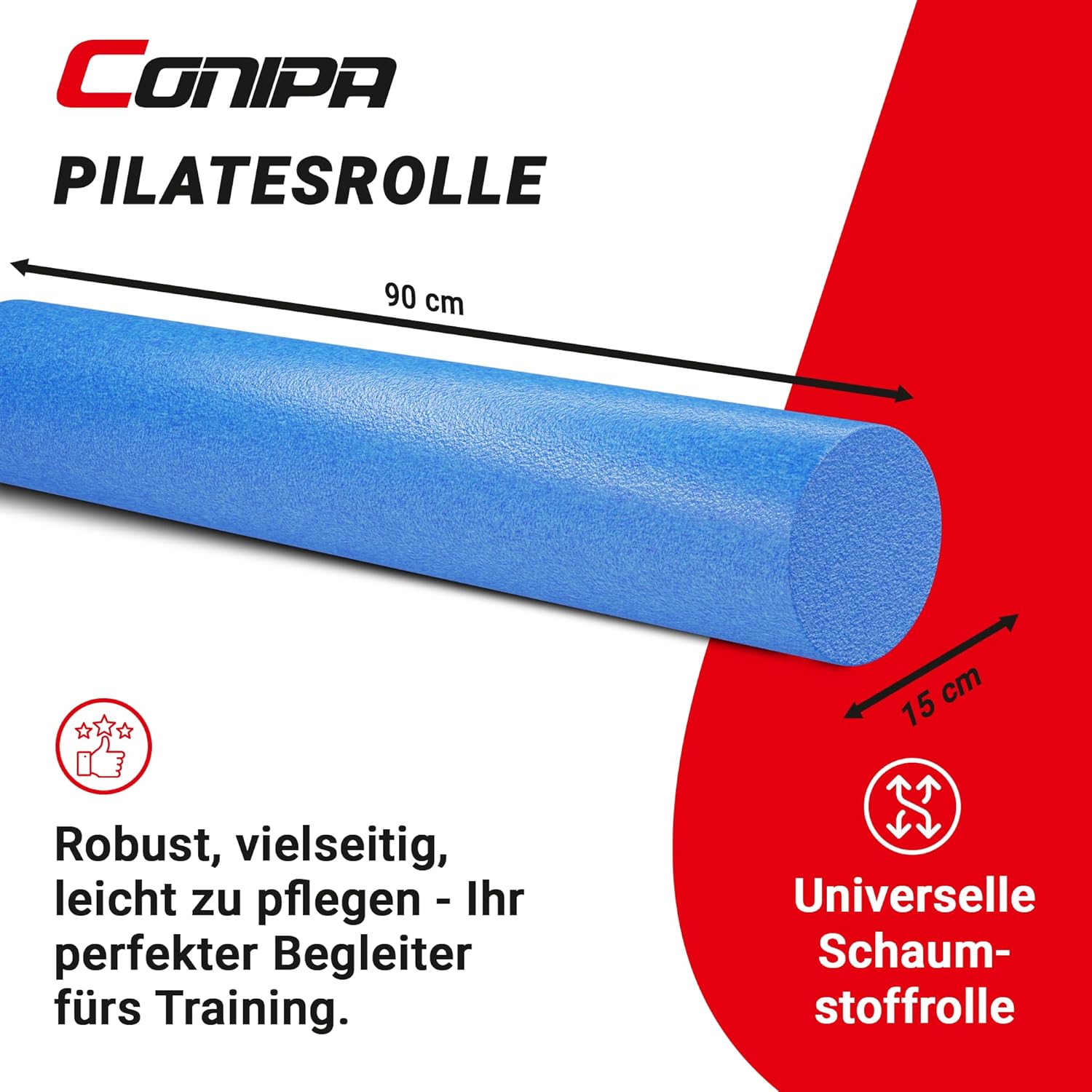 Pilates-Rolle 90 cm x 15 cm aus EVA-Hartschaum (weich) – Schaumstoffrolle für Faszien, Rücken & Wirbelsäule – Yoga-Rolle für Training, Regeneration & Dehnung – Fitness-Massagerolle blau – Bild 2