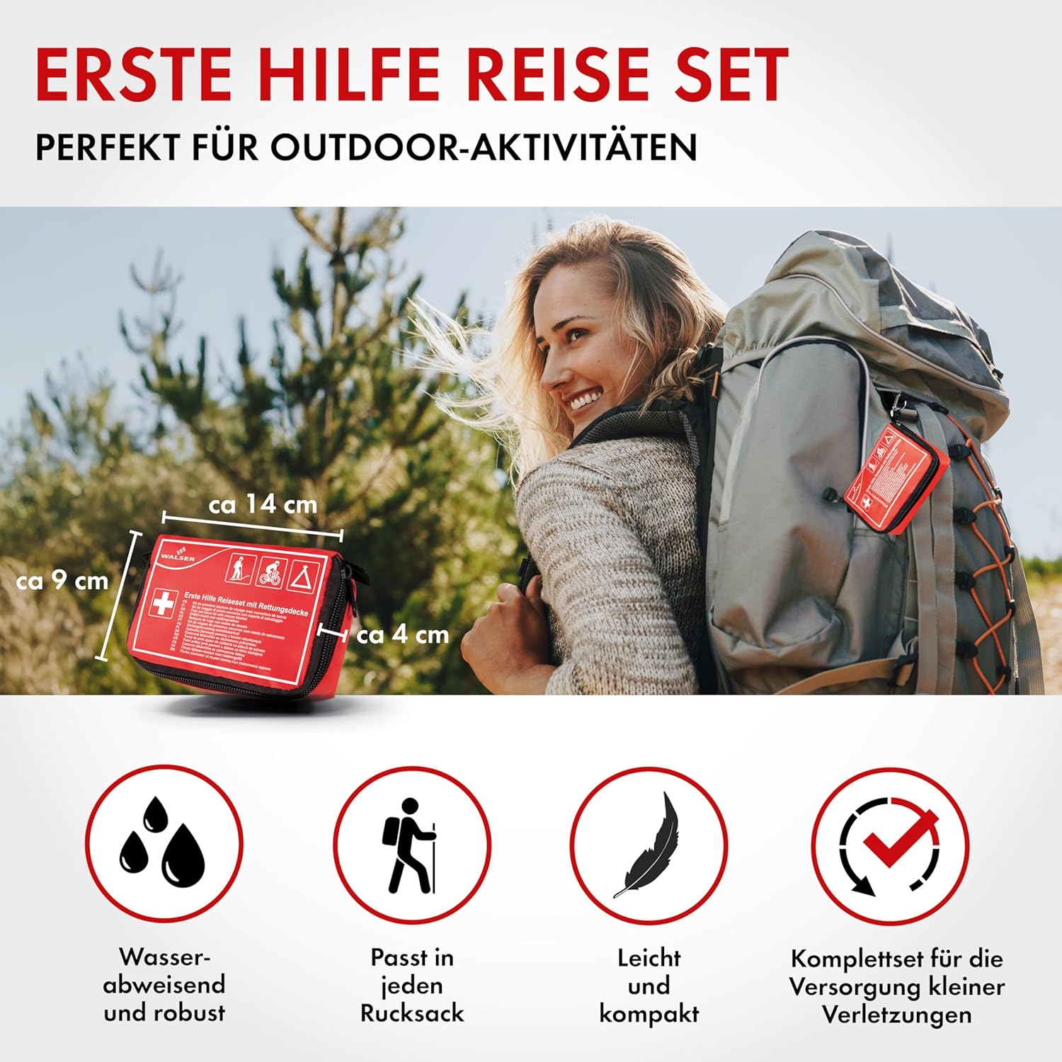 WALSER Premium Mini Erste-Hilfe-Set 2026, wasserdichtes Notfallset Outdoor/Camping/Fahrrad, 31-teiliges Reiseapotheken-Set, kompaktes Erste-Hilfe-Set Outdoor, Mini-Erste-Hilfe-Set 2026, Erste-Hilfe-Set – Bild 2