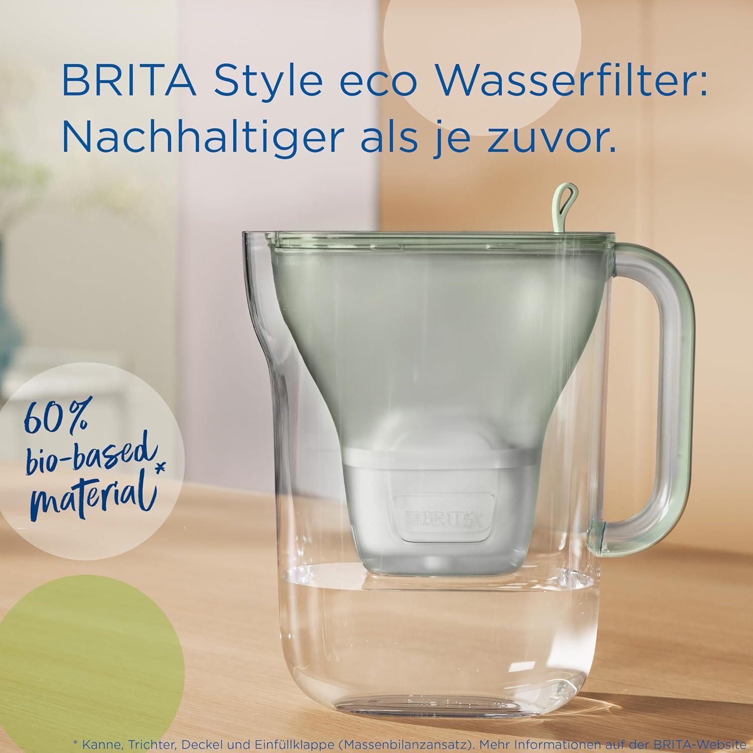BRITA Style Eco Green Wasserfilterkanne (2,4 L) inklusive 1 Maxtra Pro All-in-1 Kartusche – Nachhaltiger Wasserfilter in modernem Design zur Reduzierung von Kalk, Chlor, Blei & Verunreinigungen – Bild 2