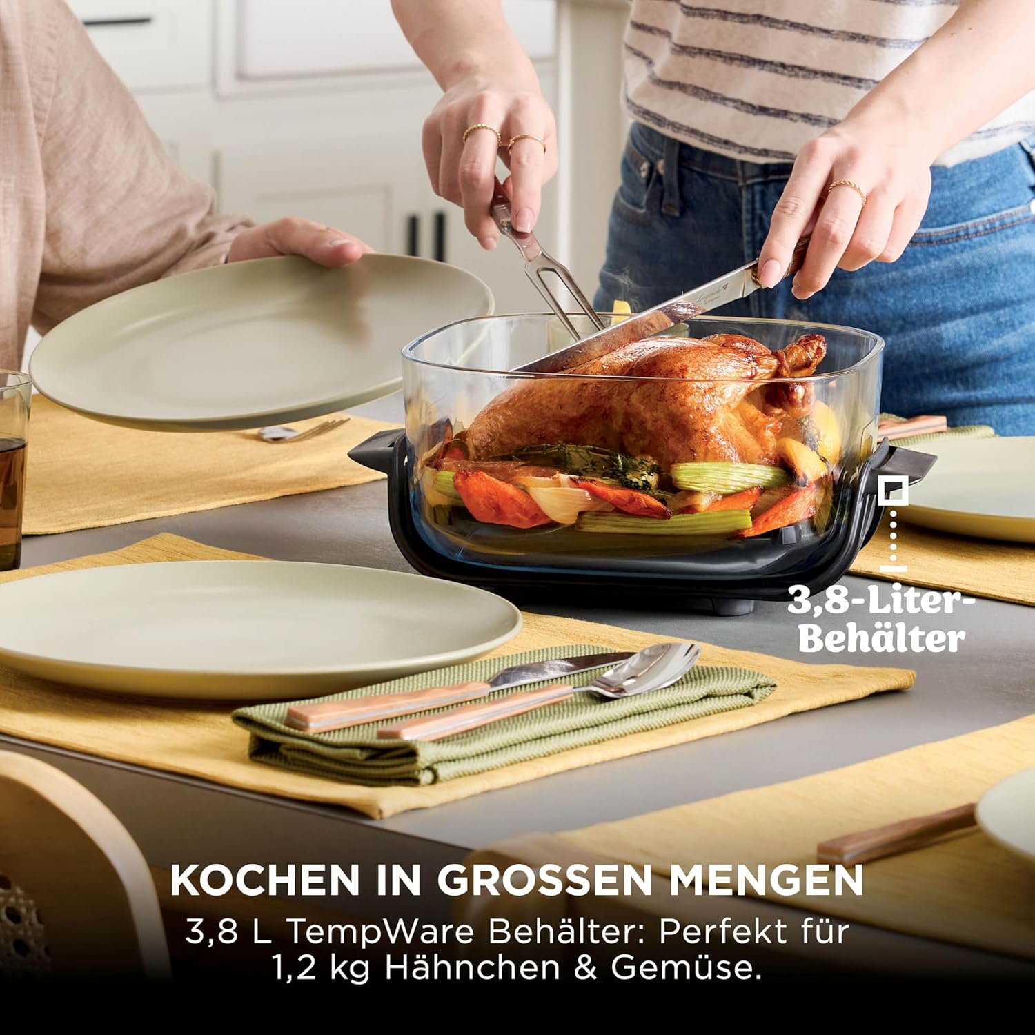 Tragbare Heißluftfritteuse Ninja CRISPi, 3,8 l, 4-in-1: Heißluftfrittieren, Rösten, Warmhalten, erneut knusprig, 6 Portionen, 2 abnehmbare Glasbehälter und Deckel, 1700 W, Steingold FN101EUSTGD – Bild 7