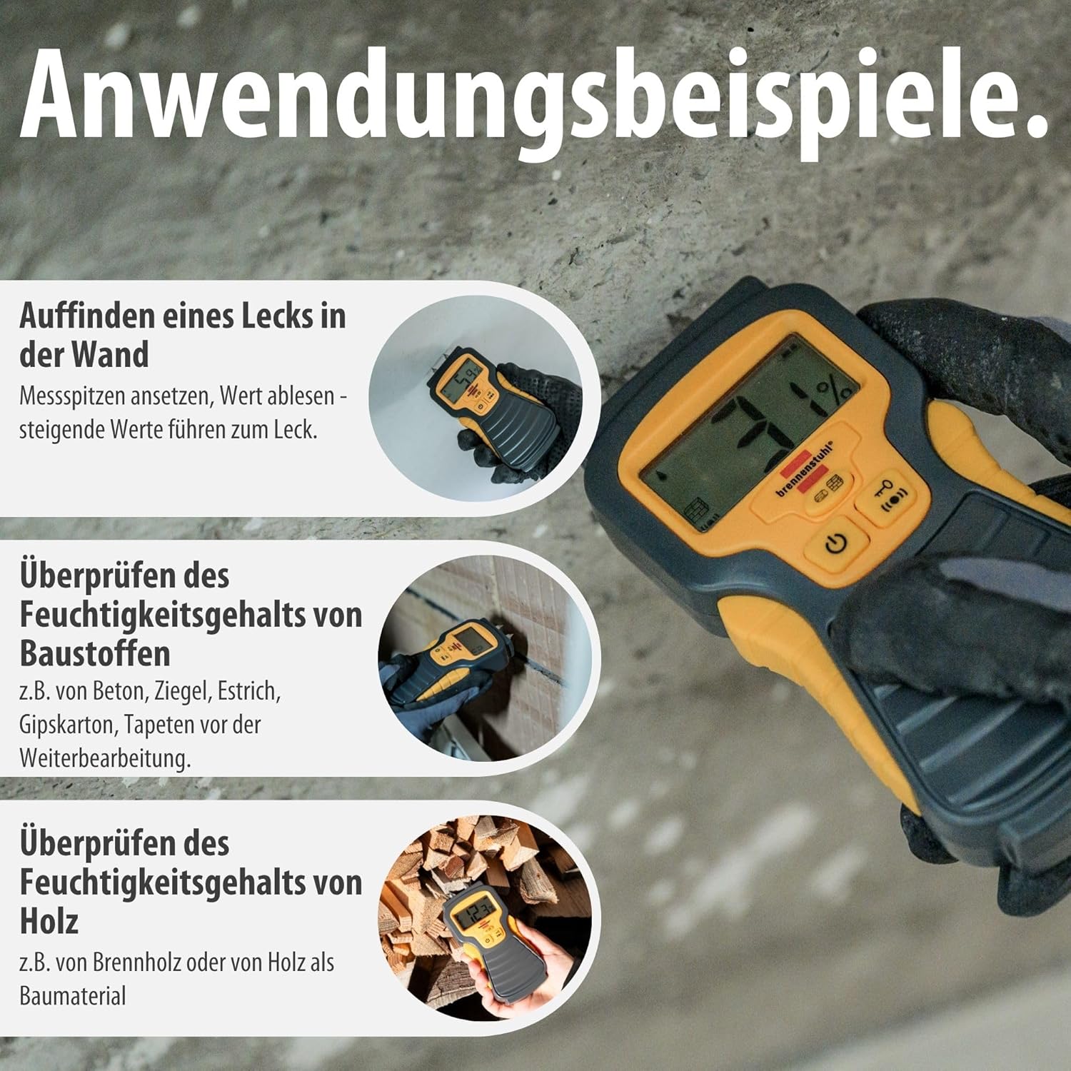 Brennenstuhl Moisture Detector MD (Feuchtemessgerät / Feuchtemessgerät für Holz oder Baustoffe, mit LCD-Display) – Bild 6