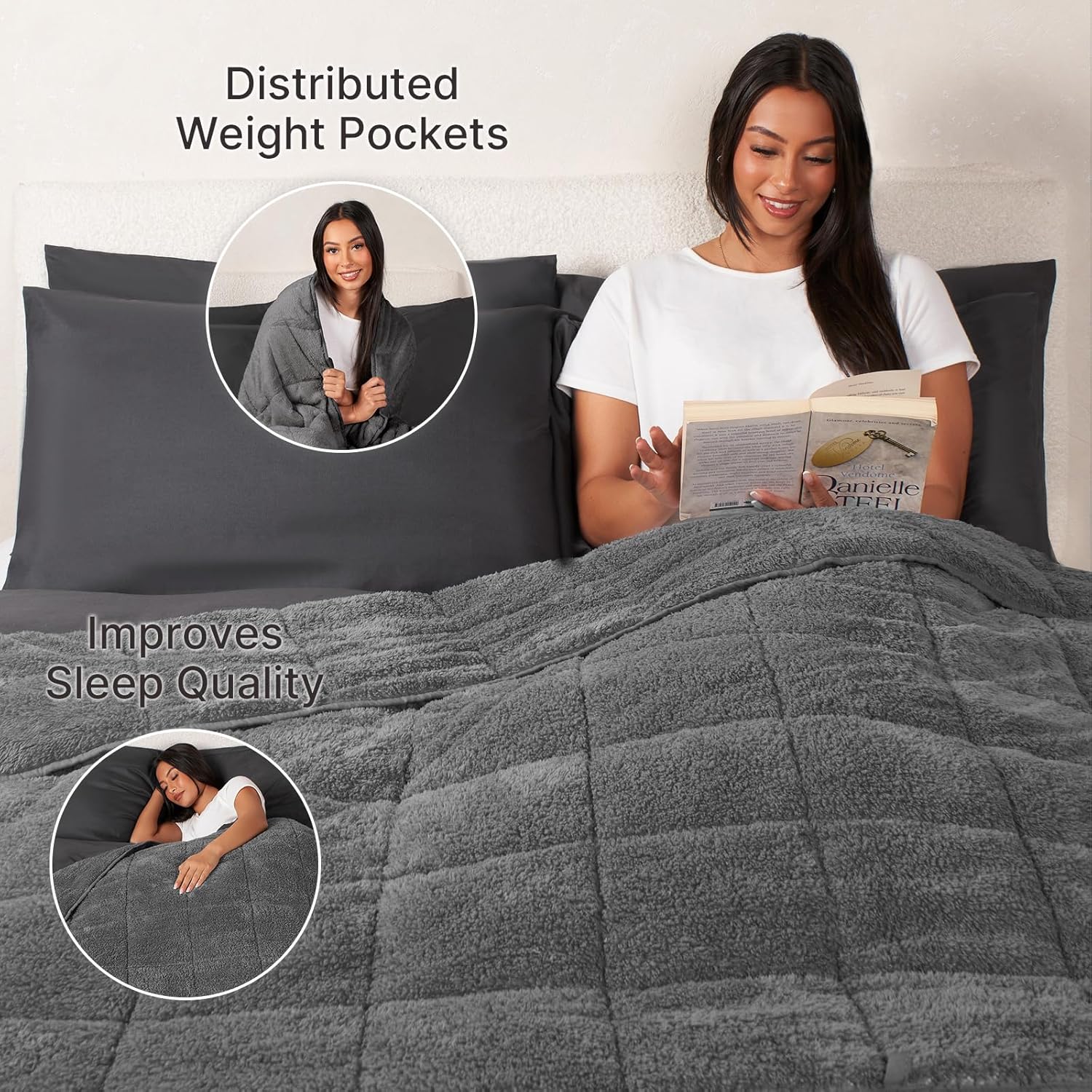 Brentfords Gewichtsdecke 6 kg für Einzelpersonen, Gewichtsdecke aus Teddyfleece für Erwachsene, 125 x 180 cm, schwere Decke Anthrazit (Haftungsausschluss: Nur für Personen ab 3 Jahren geeignet) – Bild 6