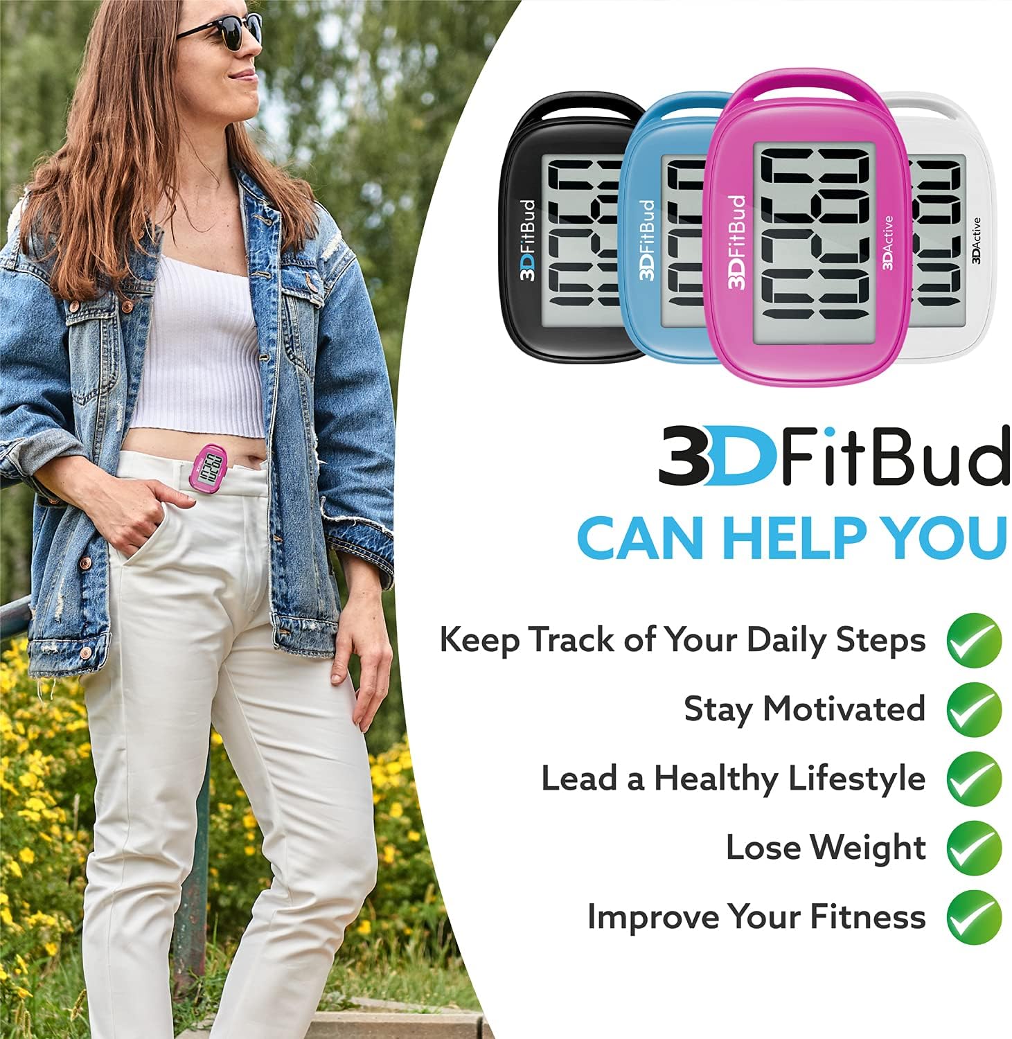 3DFitBud Easy Pedometer Walking 3D-Schrittzähler mit Clip und Trageband A420S – Bild 4