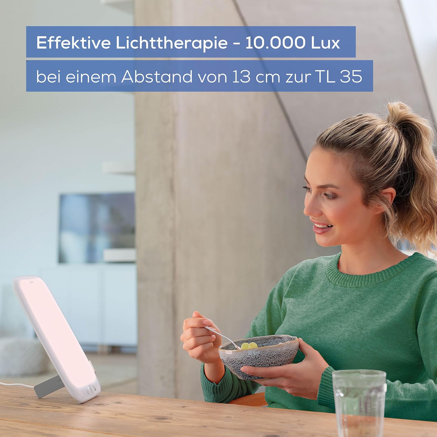 Beurer TL 35 Simulations-Tageslichtlampe mit 3 Farbtemperaturen für einen geregelten Tag-/Nachtrhythmus, 10000 Lux, medizinisches Gerät, abnehmbarer Sockel, mit Dimmschalter, weiß – Bild 3