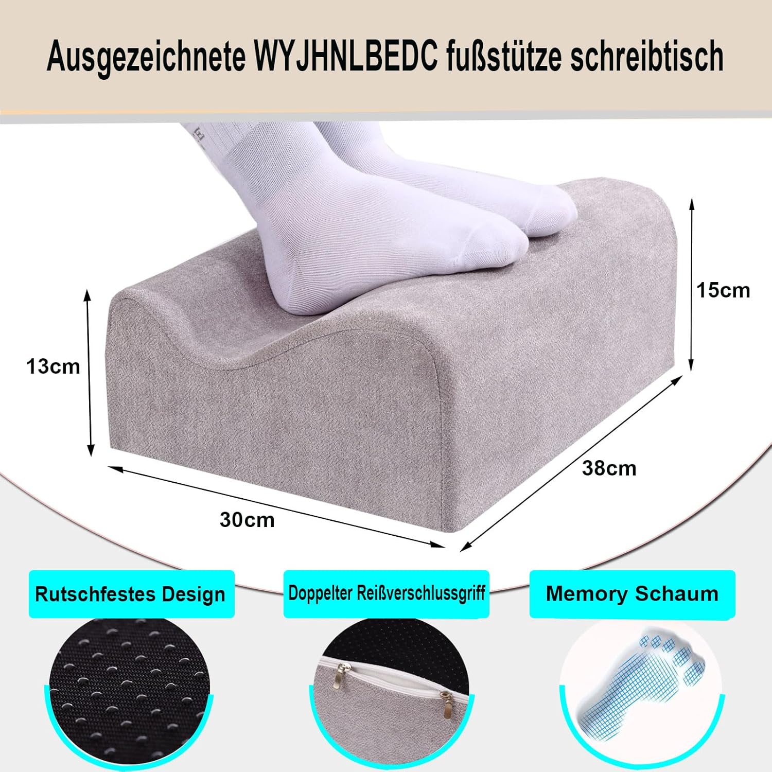 Fußstütze für den Schreibtisch, ergonomische Fußstützen für das Büro mit Premium-Schaumstoffkern und abnehmbarem Deckel, rutschfeste Fußstütze für unter dem Schreibtisch, Rücken- und Hüftschmerzen, hellgrau, mittel – Bild 5