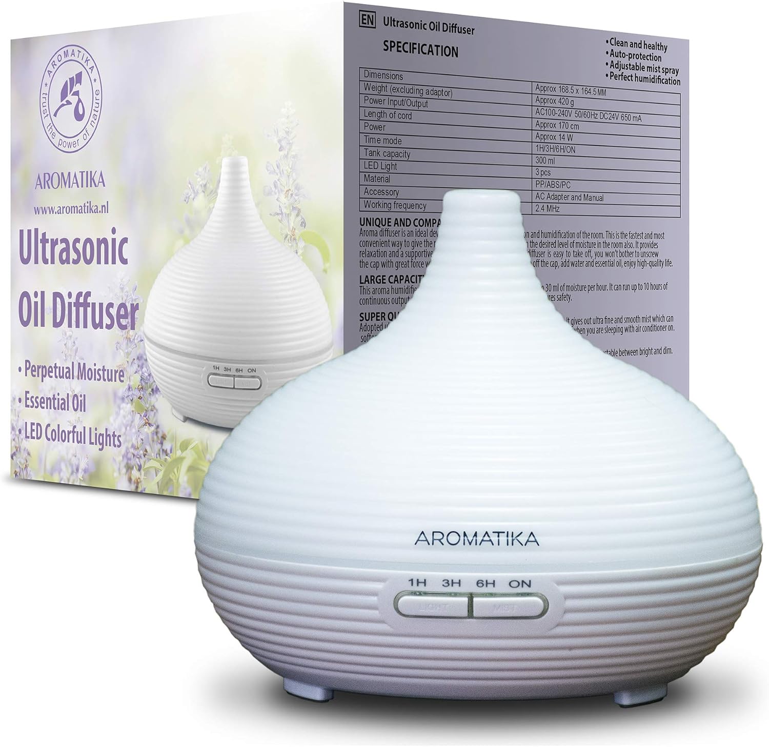 Luftbefeuchter für ätherische Öle 300 ml für Aromatherapie – LED – Ultraschall zur Befeuchtung und Aromatisierung – Aromadiffusor für Raum – Zuhause – Büro – Aromalampe elektrisch – Bild 7