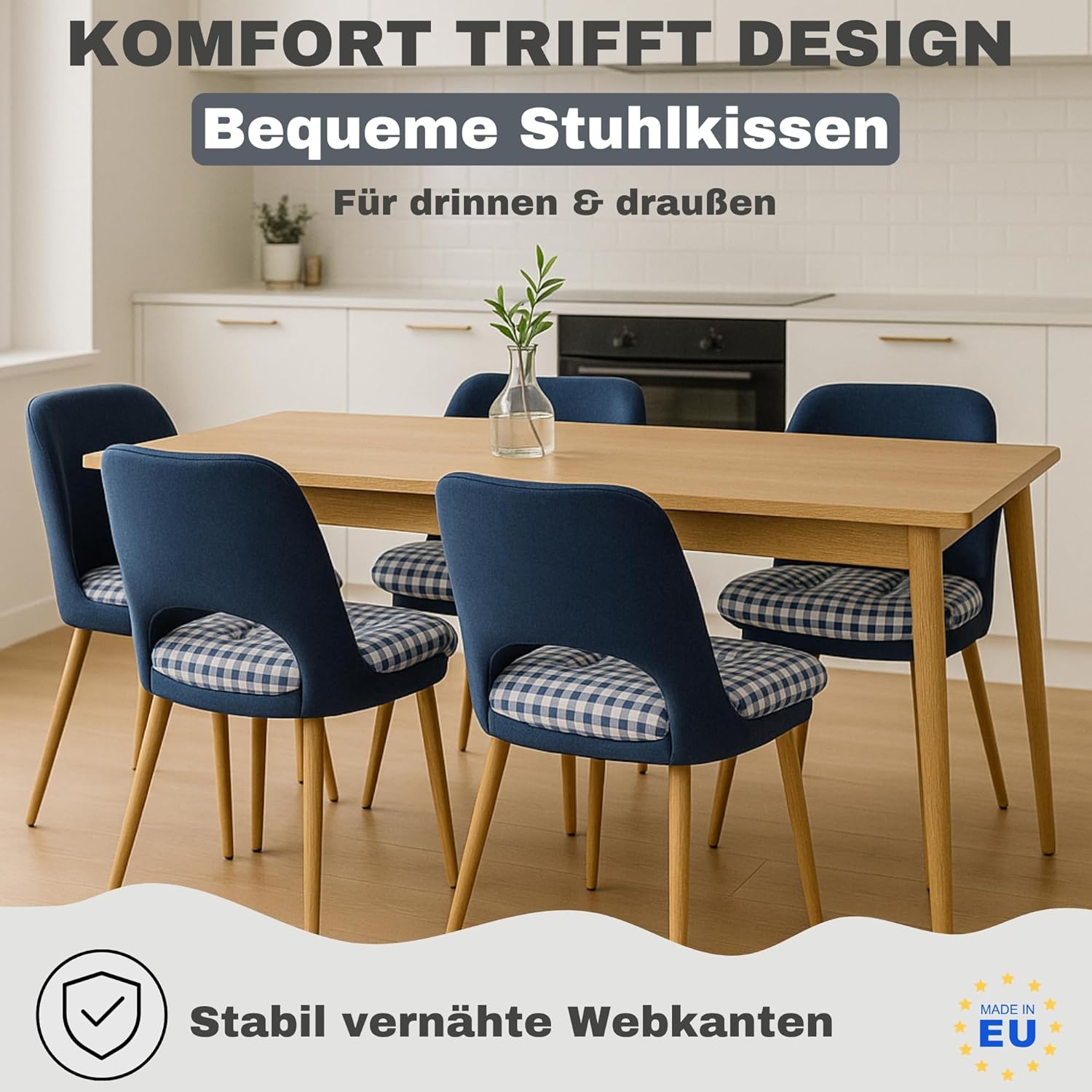HLKauf 4er-Set graue Sitzkissen, 36 x 36 x 6 cm, weiche Kissen, für Garten, Camping, Gastronomie oder Bistro, Öko-Tex und hergestellt in der EU – Bild 7