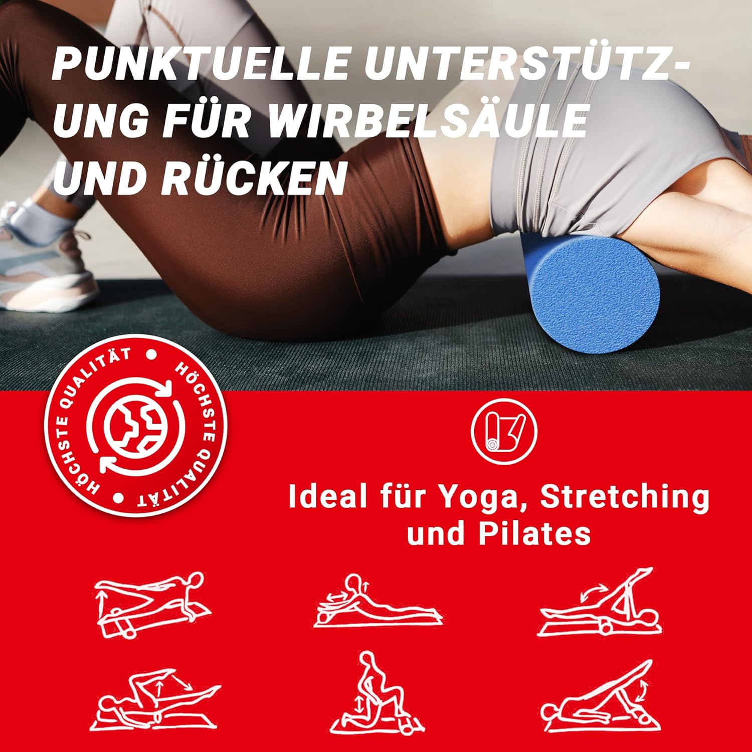 Pilates-Rolle 90 cm x 15 cm aus EVA-Hartschaum (weich) – Schaumstoffrolle für Faszien, Rücken & Wirbelsäule – Yoga-Rolle für Training, Regeneration & Dehnung – Fitness-Massagerolle blau – Bild 5