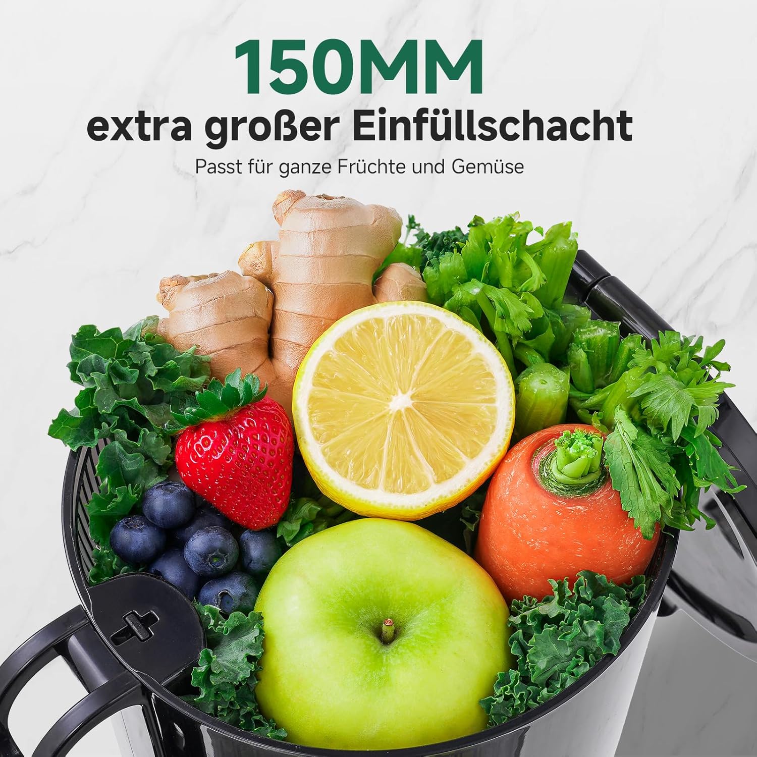 AMZCHEF 250W Automatischer All-In-One-Entsafter, 150mm Öffnung und 2L Kaltpress-Entsafter für Gemüse und Obst, Entsafter Slow Juicer Testsieger mit Dreifachfilter - Schwarz – Bild 2