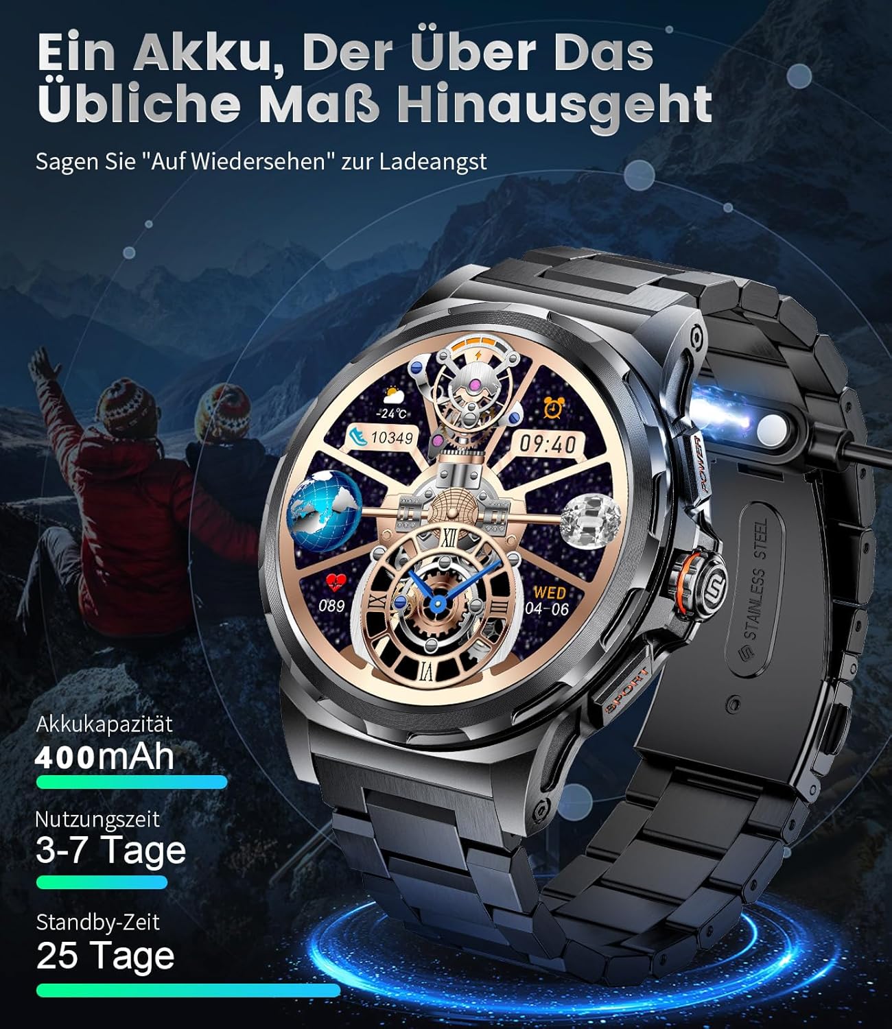LIGE Military Smartwatch Herren, 1,43 Zoll HD AMOLED Smartwatch mit Telefonfunktion, schwarze Fitnessuhr mit 120+ Sportmodi, Herz-/Schlaf-Tracking, IP68 wasserdichte Sportuhr für iOS/Android – Bild 3