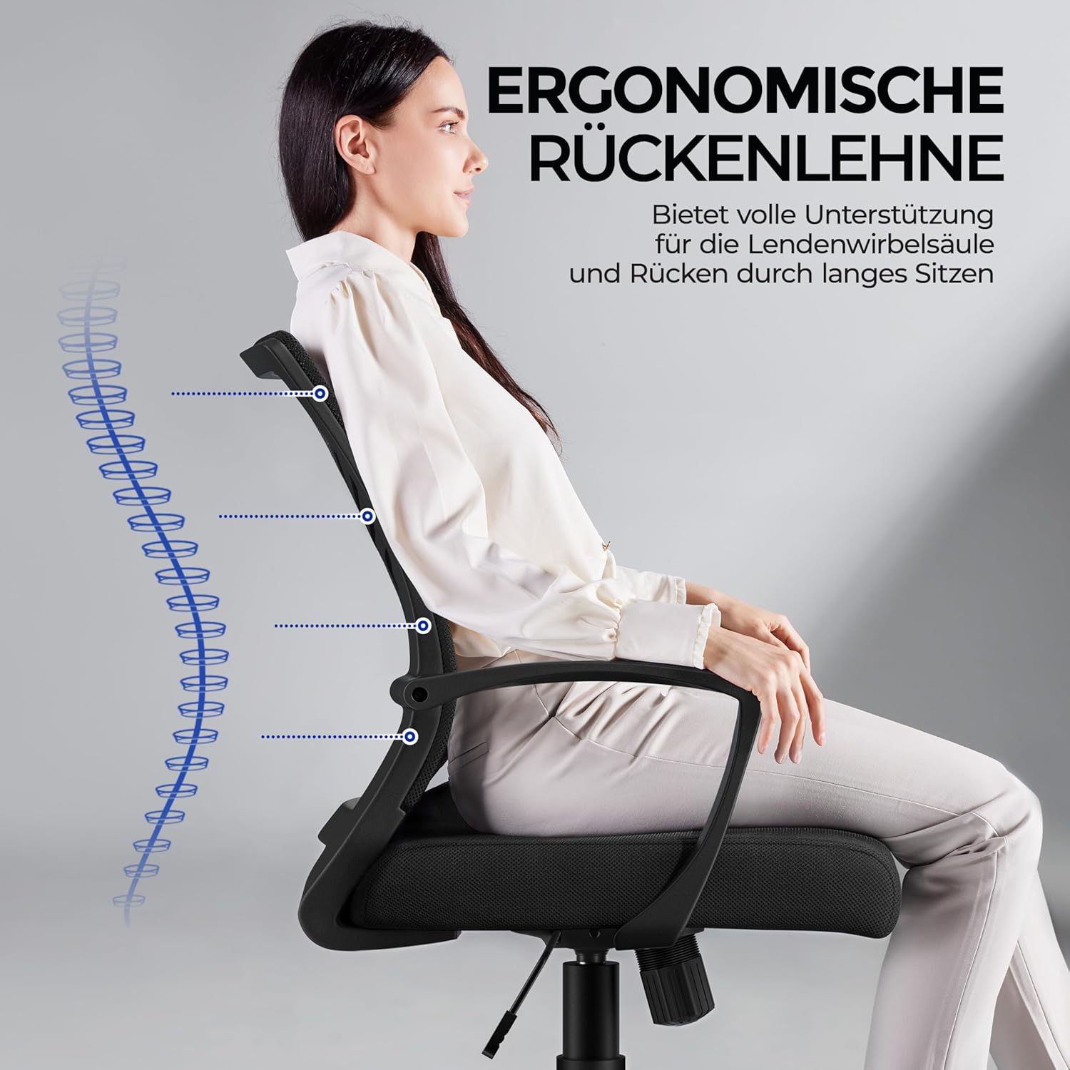 Yaheetech Bürostuhl, ergonomischer Schreibtischstuhl mit Wippfunktion, Drehstuhl mit gepolstertem Sitzkissen, Chefsessel, höhenverstellbar, für Arbeitszimmer/Büro, Schwarz – Bild 4