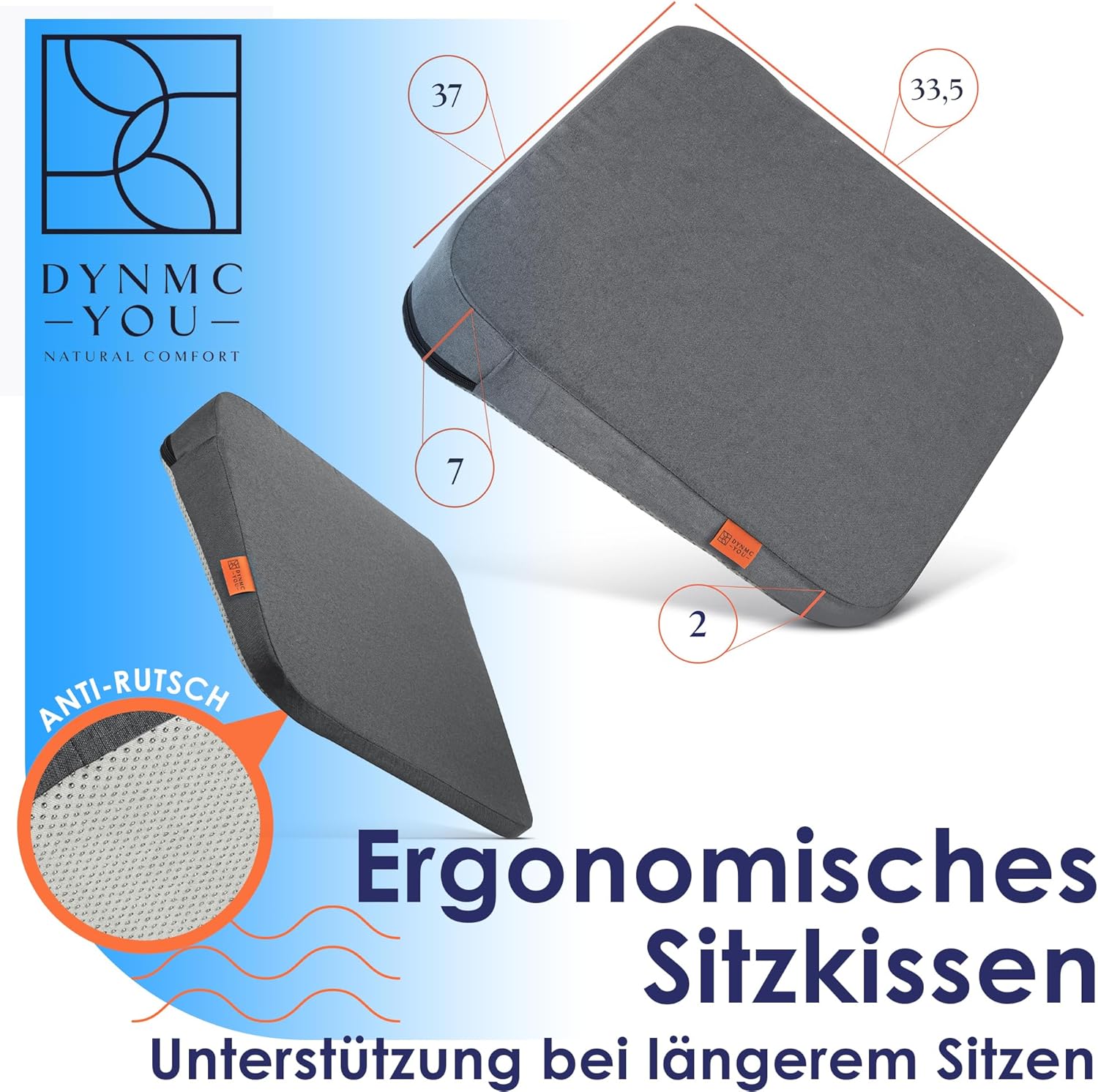 DYNMC You Bequemes Keilkissen-Sitzkissen mit rutschfester Unterseite, ideal für Bürostuhl-Autositze – Bild 6