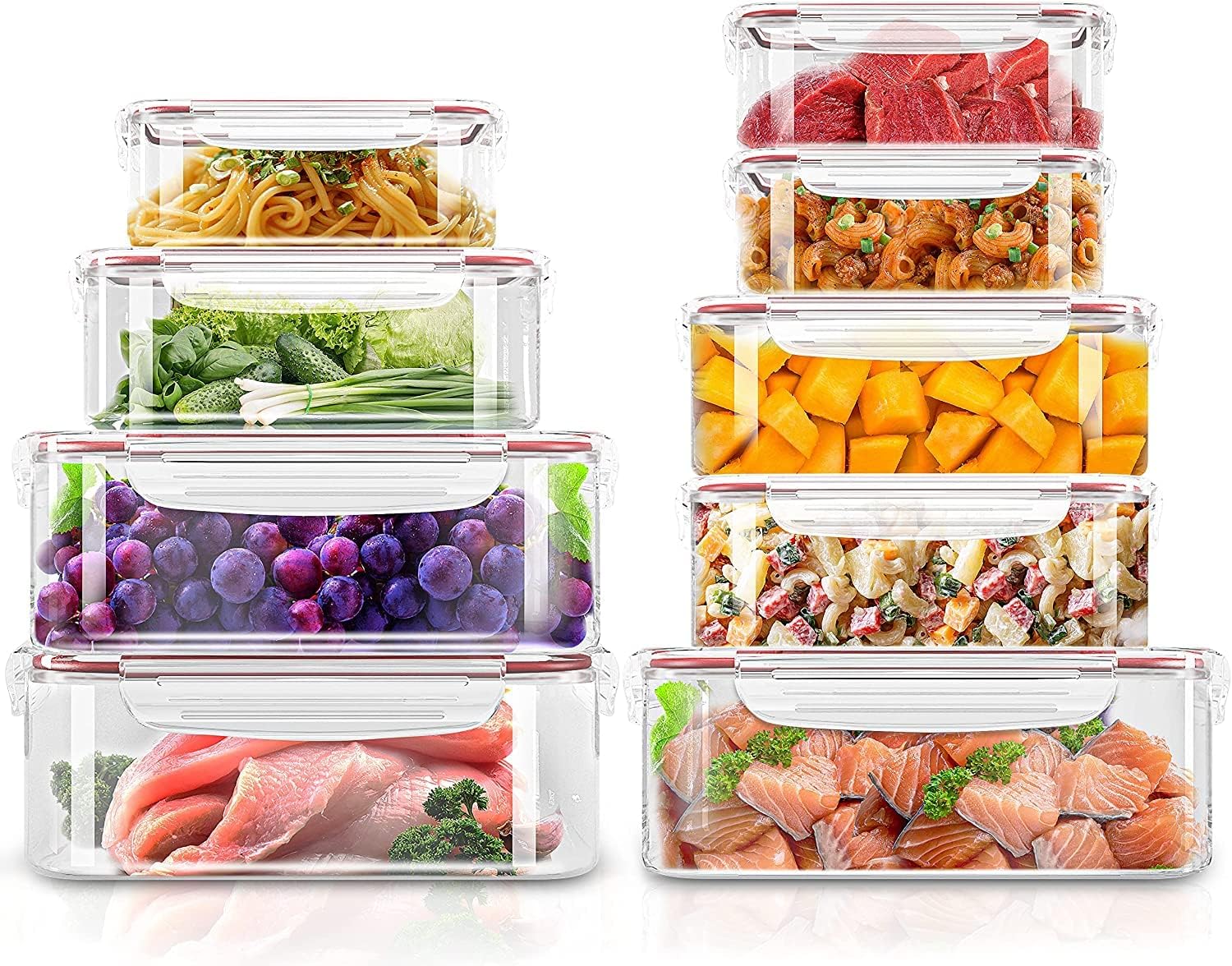 KICHLY 18 Vorratsgläser mit Deckel (9 Behälter, 9 Deckel), Frischhaltedosen, Meal-Prep-Boxen, auslaufsichere Gefrierbehälter, BPA-freier Küchen-Aufbewahrungsbox-Organizer (rot)