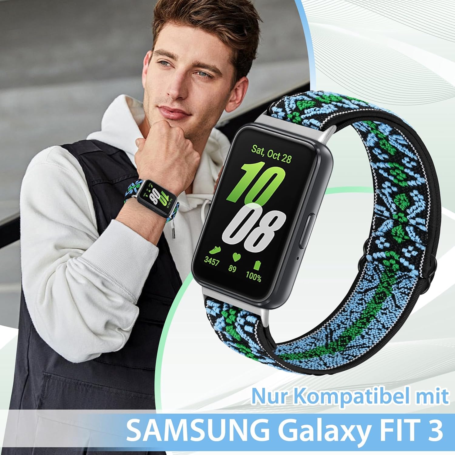 enkic Elastisches Armband kompatibel mit Samsung Galaxy Fit 3, dehnbares Nylon-Sport-Ersatzarmband, verstellbares Solo-Loop-Uhrenarmband für Samsung Galaxy Fit 3 Armband Damen Herren – Bild 2