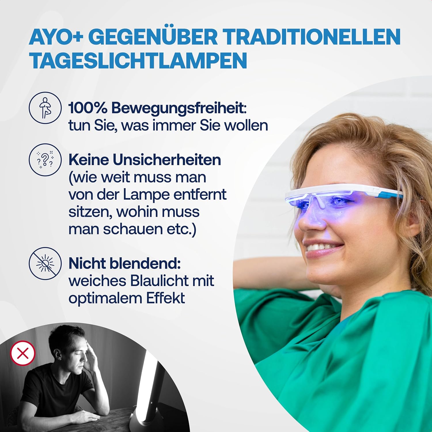 AYO + Lichttherapie-Brille: Maximieren Sie Schlaf, Energie und Stimmung – Biorhythmus-basierte Beratung und einzigartige Rotlichtfunktion (670 nm) zur Entspannung – Ihre Alternative zur Tageslichtlampe – Bild 3