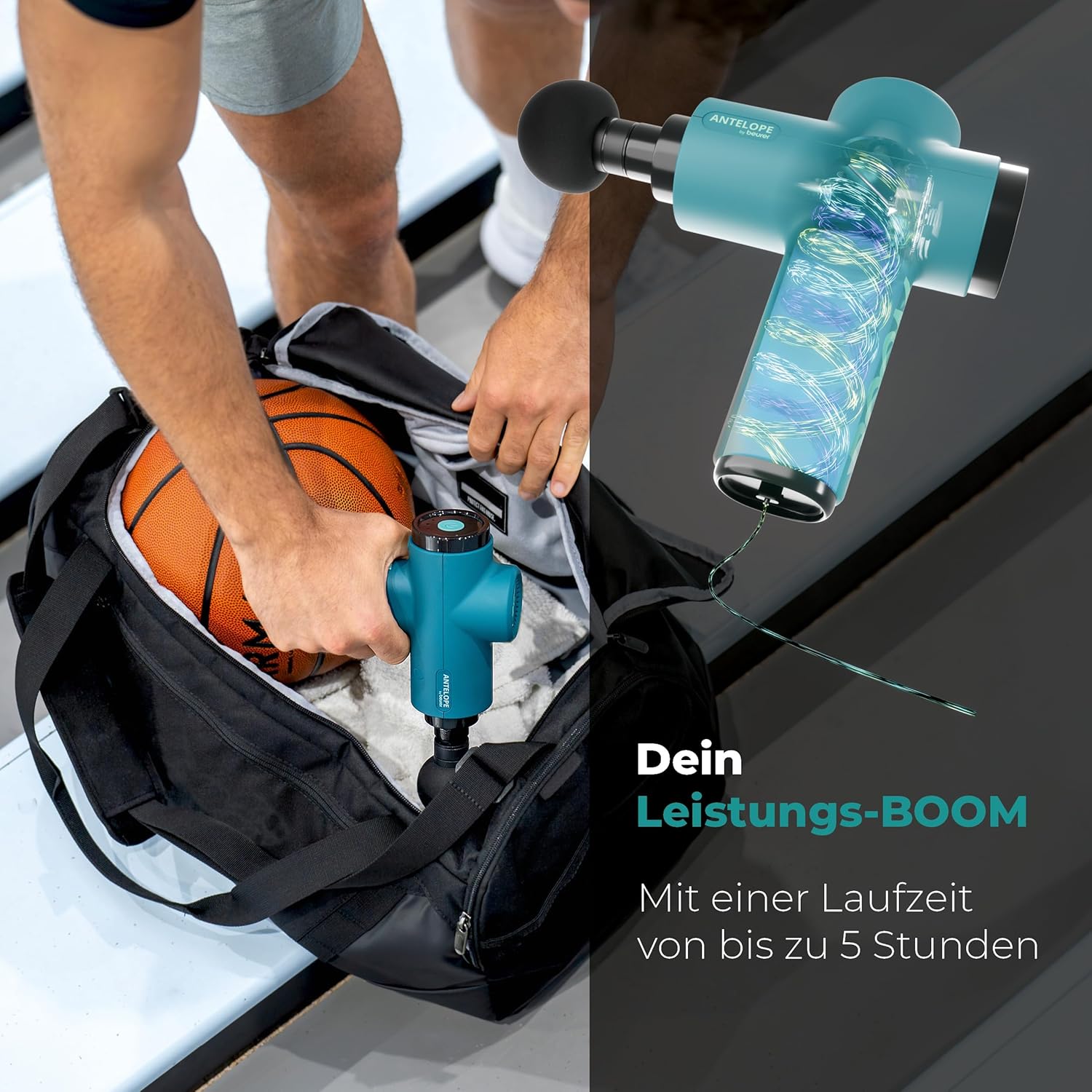 Beurer Antelope BOOM Massagepistole, kompakte Massagepistole mit 4 Aufsätzen, zur Entspannung und Regeneration, kraftvolle Triggerpunktmassage, Muskelmassagegerät mit 5 Intensitätsstufen & Akku – Bild 5