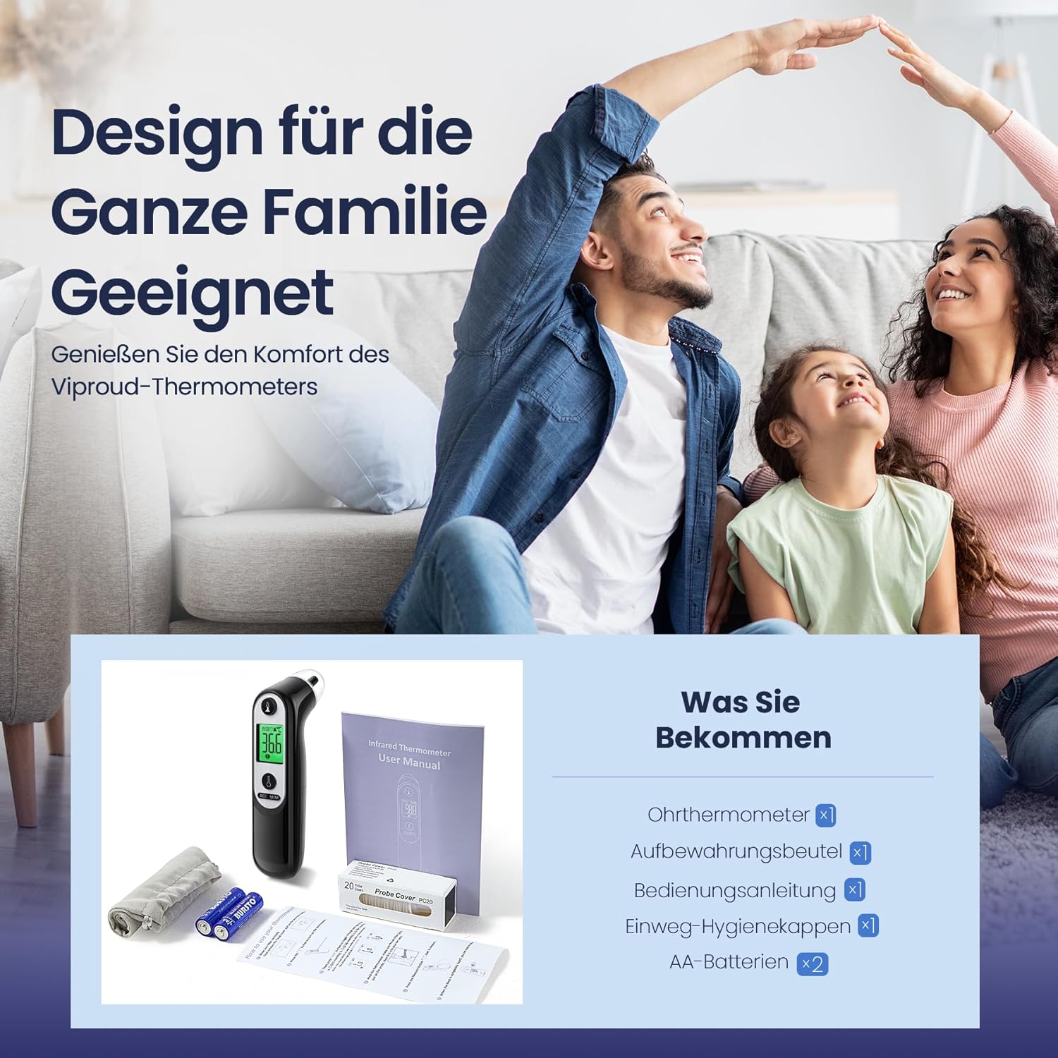 Ohrthermometer für Babys Erwachsene, Ohrenfieberthermometer mit Altersmessung und farbcodierter Temperaturanzeige, digitales Infrarot-Thermometer mit 21 x Einweg-Schutzkappen (schwarz) – Bild 7