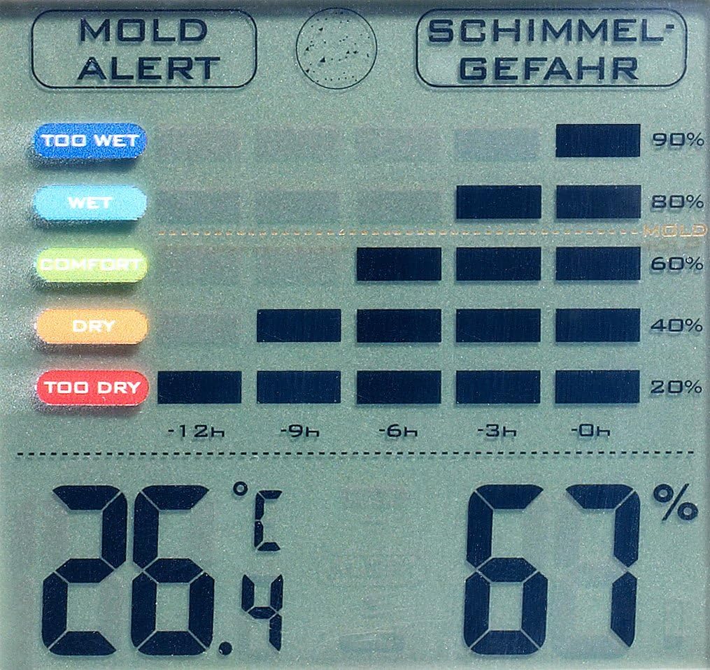 PEARL Schimmelalarm Digitales Hygrometer-Thermometer mit Schimmelalarm und LCD-Display (Schimmelmessgerät, Schimmeldetektor, Test) – Bild 5