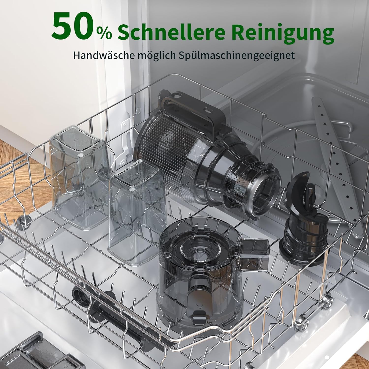 Slow Juicer 400 W, 152 mm extra großer Einfüllschacht für ganze Früchte und Gemüse, hohe Saftausbeute, 3-in-1-Sieb (Saft, Sorbet, Nussmilch), BPA-frei, spülmaschinenfest, 1,8 l – Bild 8