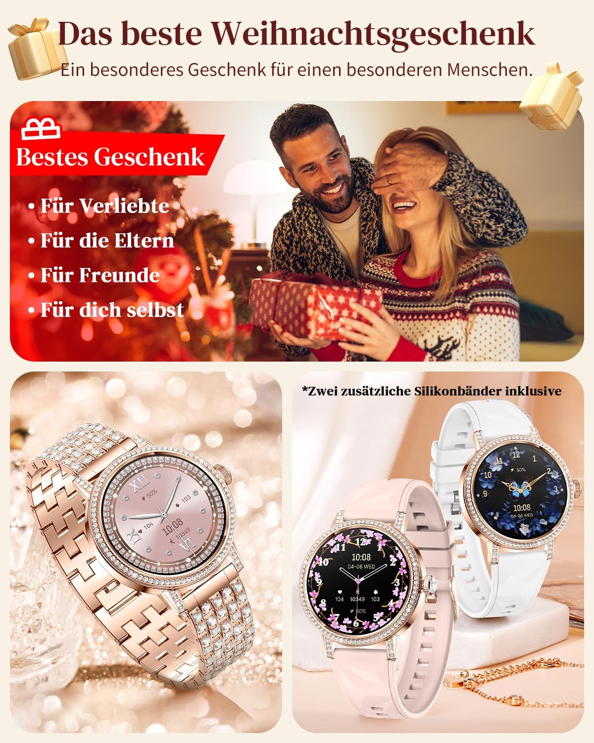 Female Diamond Smartwatch, Bluetooth-Anrufe (Annehmen und Anrufe)/Schlaf-/Herzfrequenz-Smartwatch mit 1,27-Zoll-HD-Display, Fitness-Tracker für Android und iOS – Bild 9