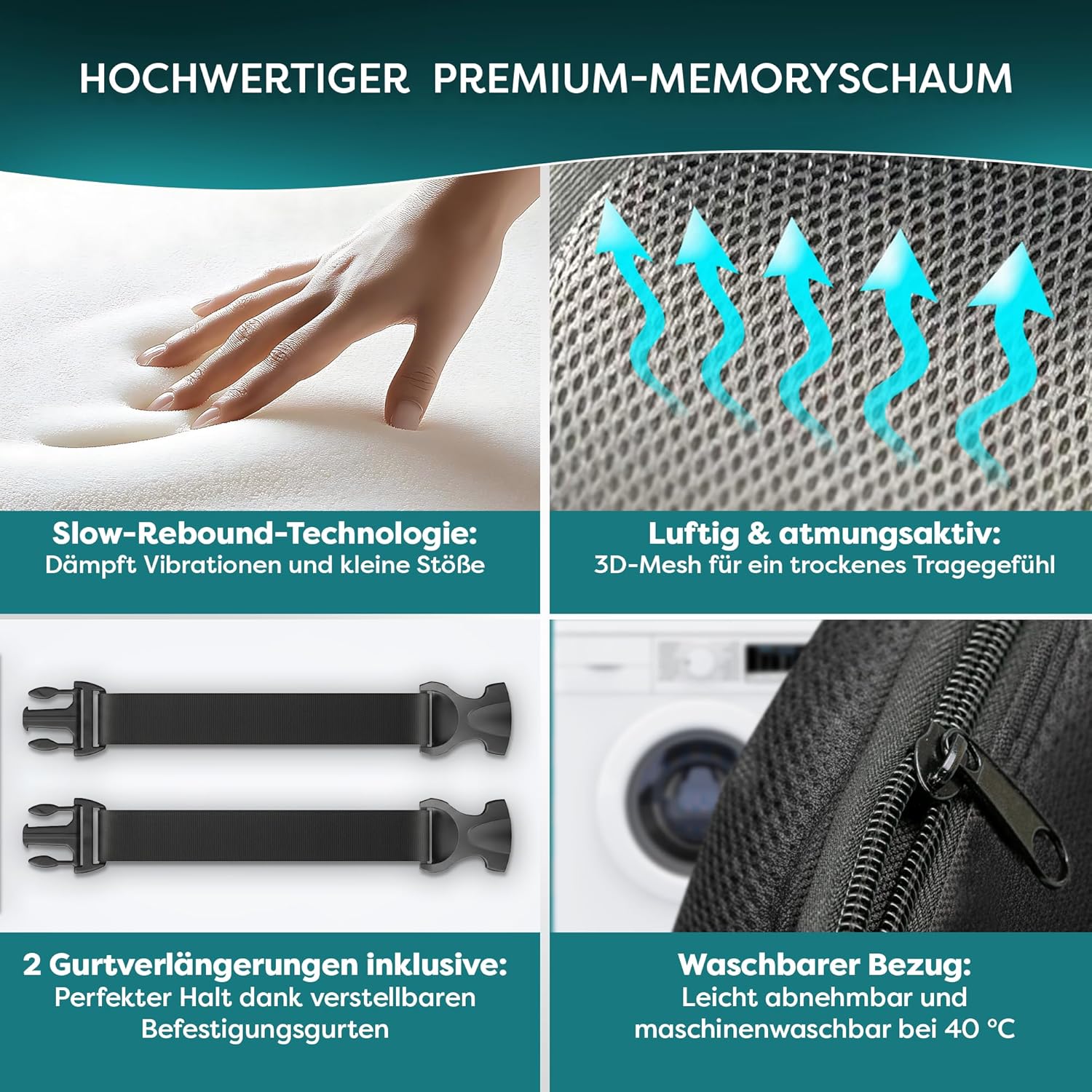 Rückenkissen – ergonomische Memory-Schaum-Lendenwirbelstütze – für mehr Sitzkomfort zu Hause, im Büro und unterwegs – Bild 4