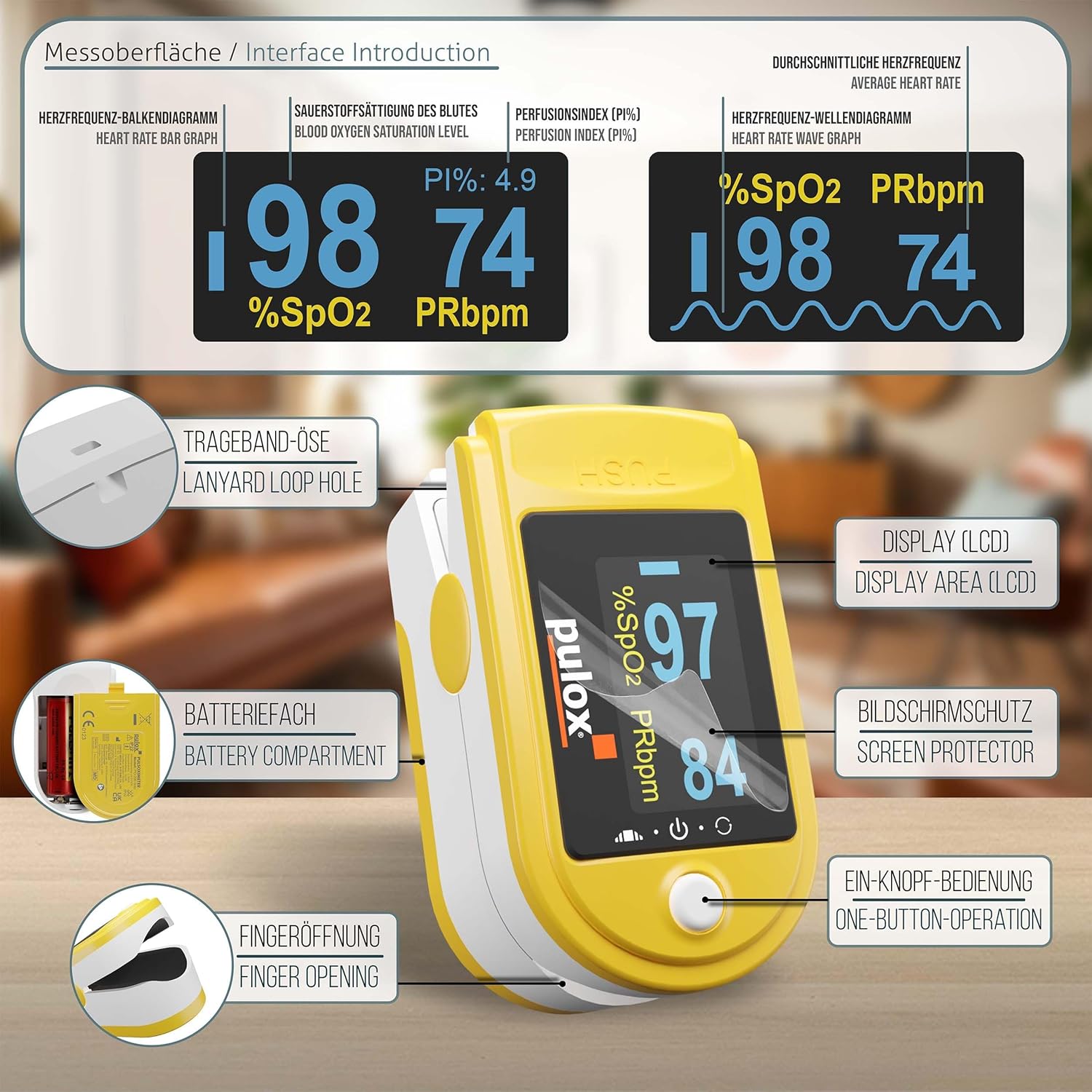 Pulsoximeter PULOX PO-200 Solo Fingerpulsoximeter zur Messung von Puls und Sauerstoffsättigung am Finger – Bild 2