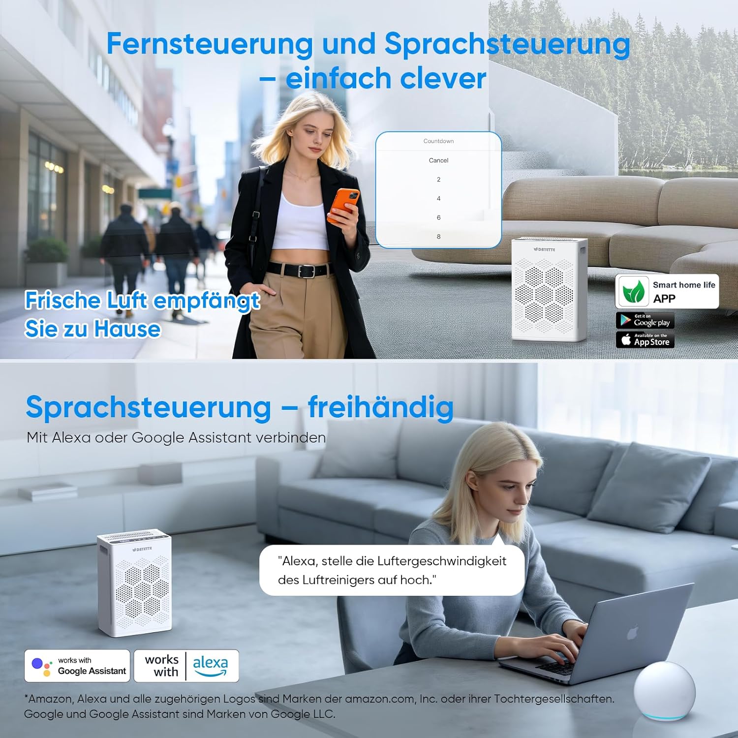 Luftreiniger für Allergiker für zu Hause, HEPA H14-Filter mit waschbarem Vorfilter gegen Zigarettenrauch, Schimmel und Gerüche, CADR 300 m³/h, App- und Alexa-Steuerung – Bild 3