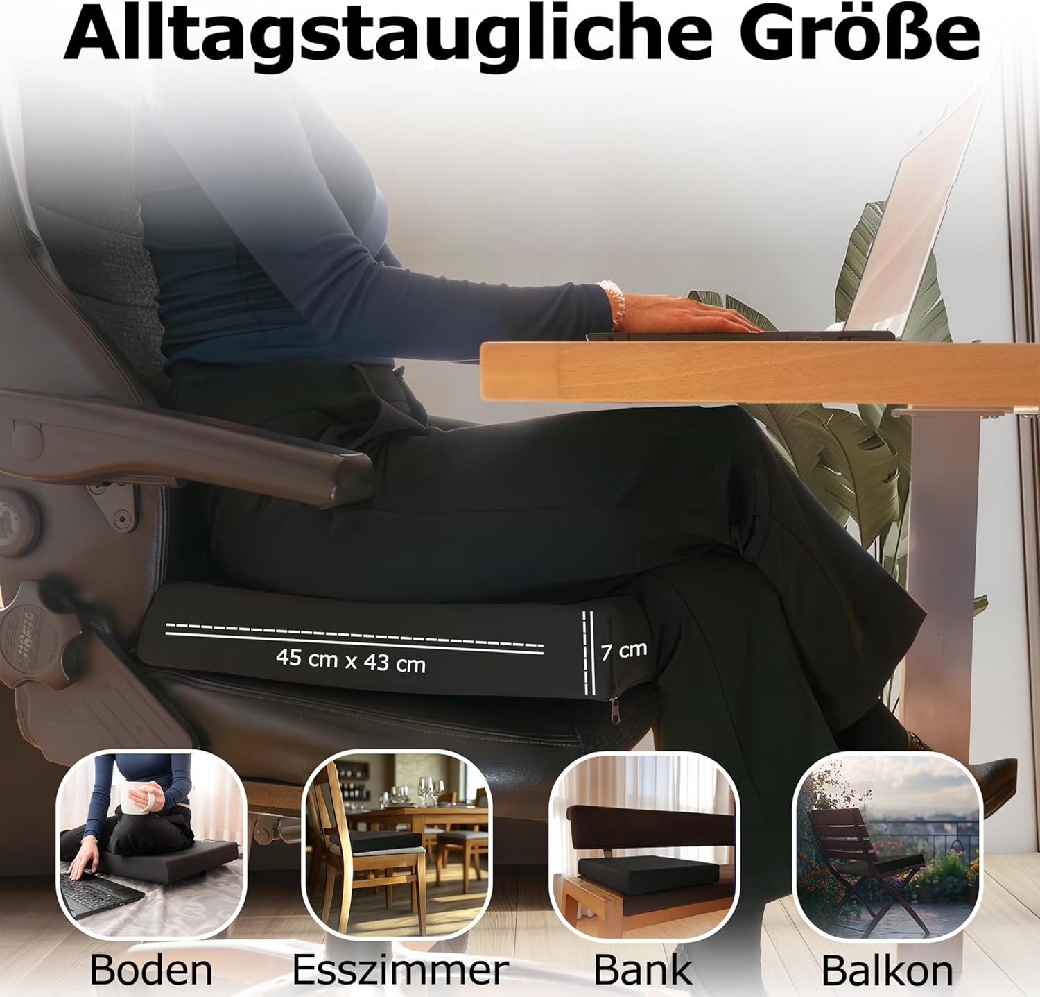 Orthopädisches Gelschaum-Sitzkissen gegen Dekubitus, 45 x 43 x 7 cm – hergestellt in Europa | Ergonomisch und druckentlastend | Hochwertiger RG60 Gelschaum | – Bild 4
