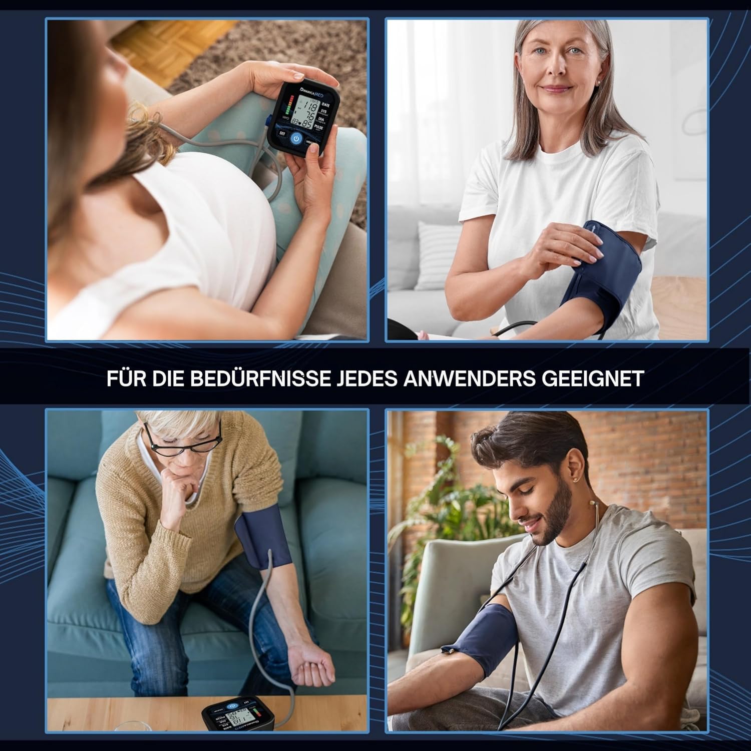 Dinamicamed – Digitales Oberarm-Blutdruckmessgerät A139 mit großem Display – Blutdruck- und Pulsmessung, Arrhythmie-Erkennung, 2 Benutzerprofile je 99 Speicherplätze, verstellbare Manschette 22–42 cm – Bild 7